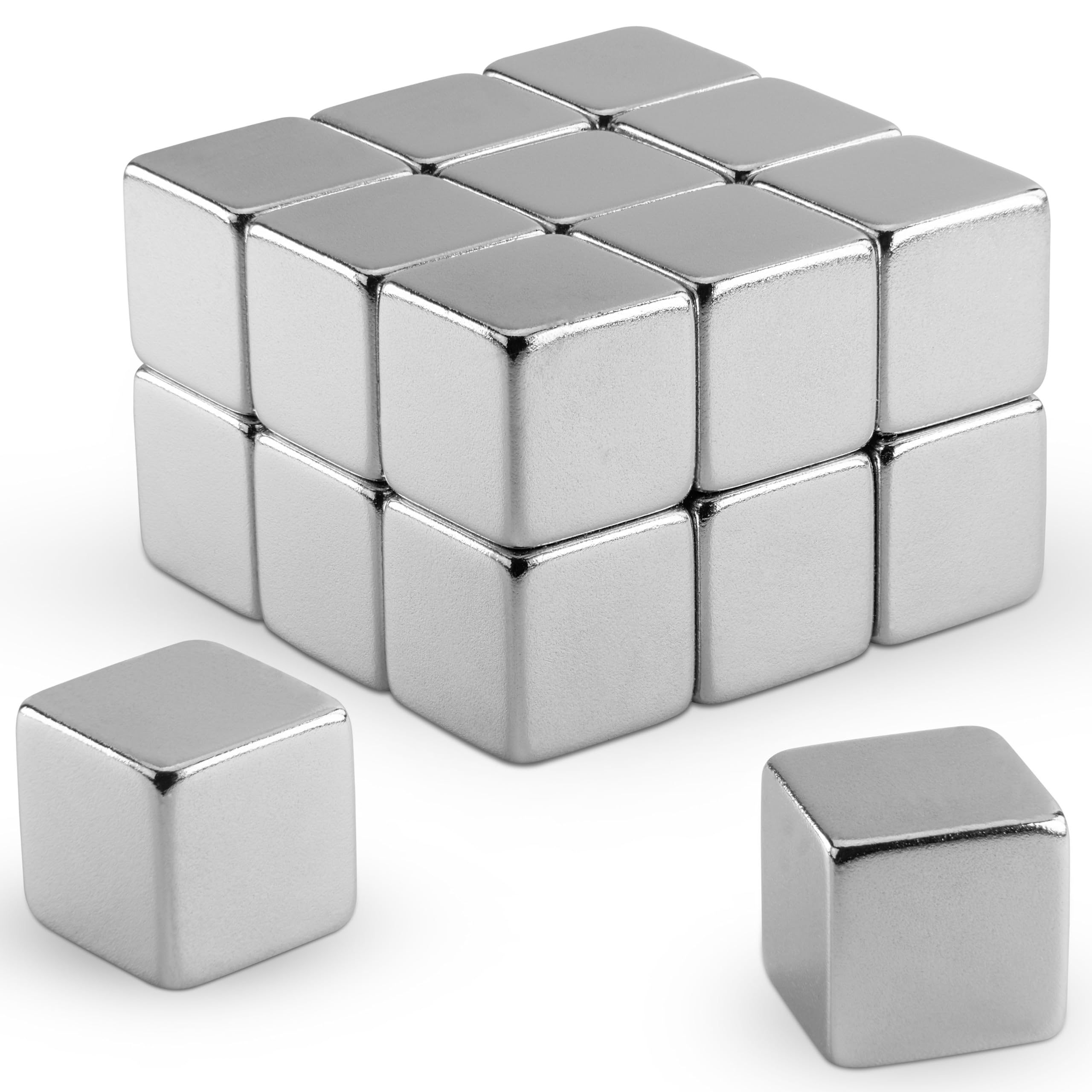 Poppstar 20 Mini Cube Magnets, strong (10x10x10 mm), adhesive force up to 3 kg, silver