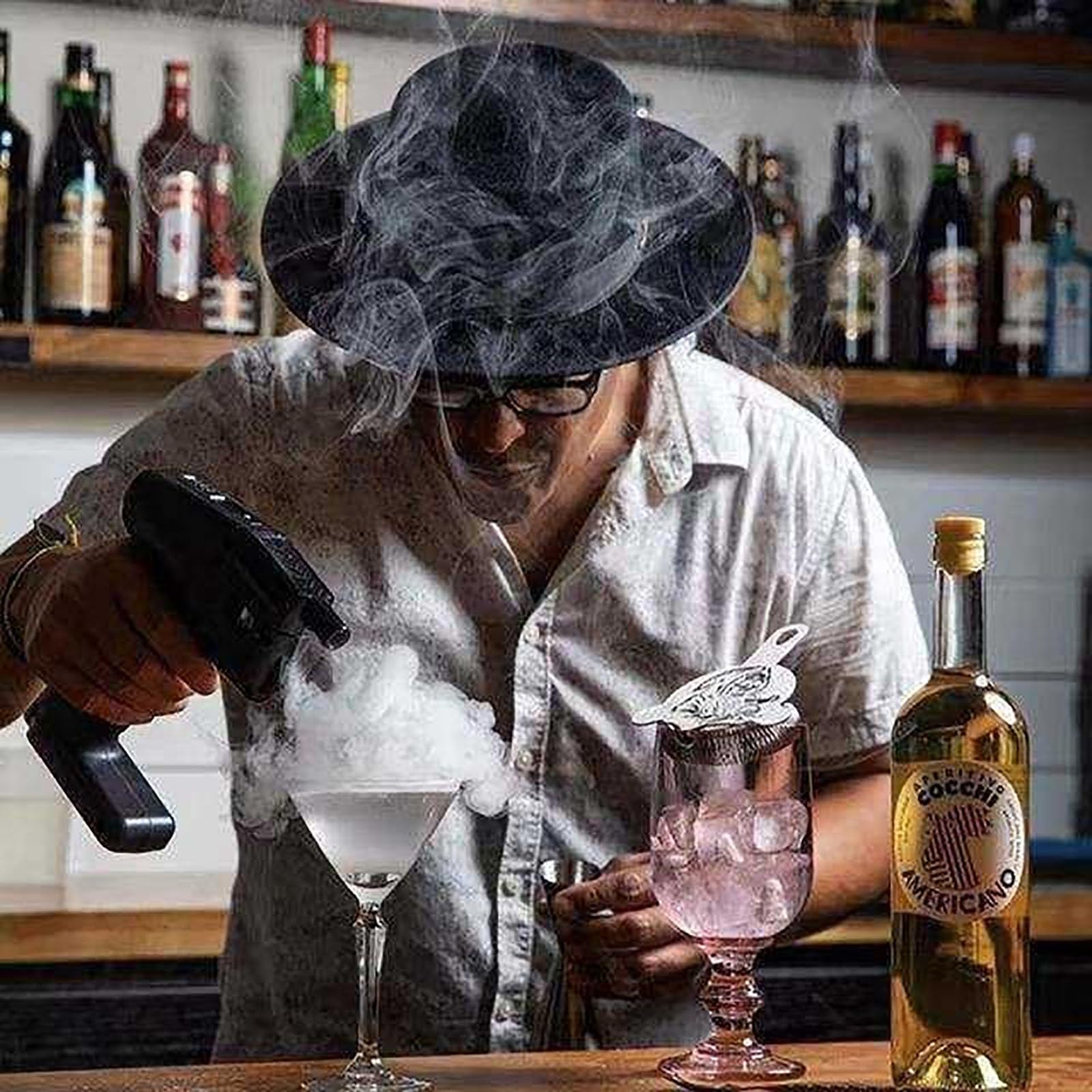 Akcesoria do pistoletów do baniek dymnych z olejkiem w 5 smakach i płynem do baniek 300 ml do koktajli, whisky i nie tylko.