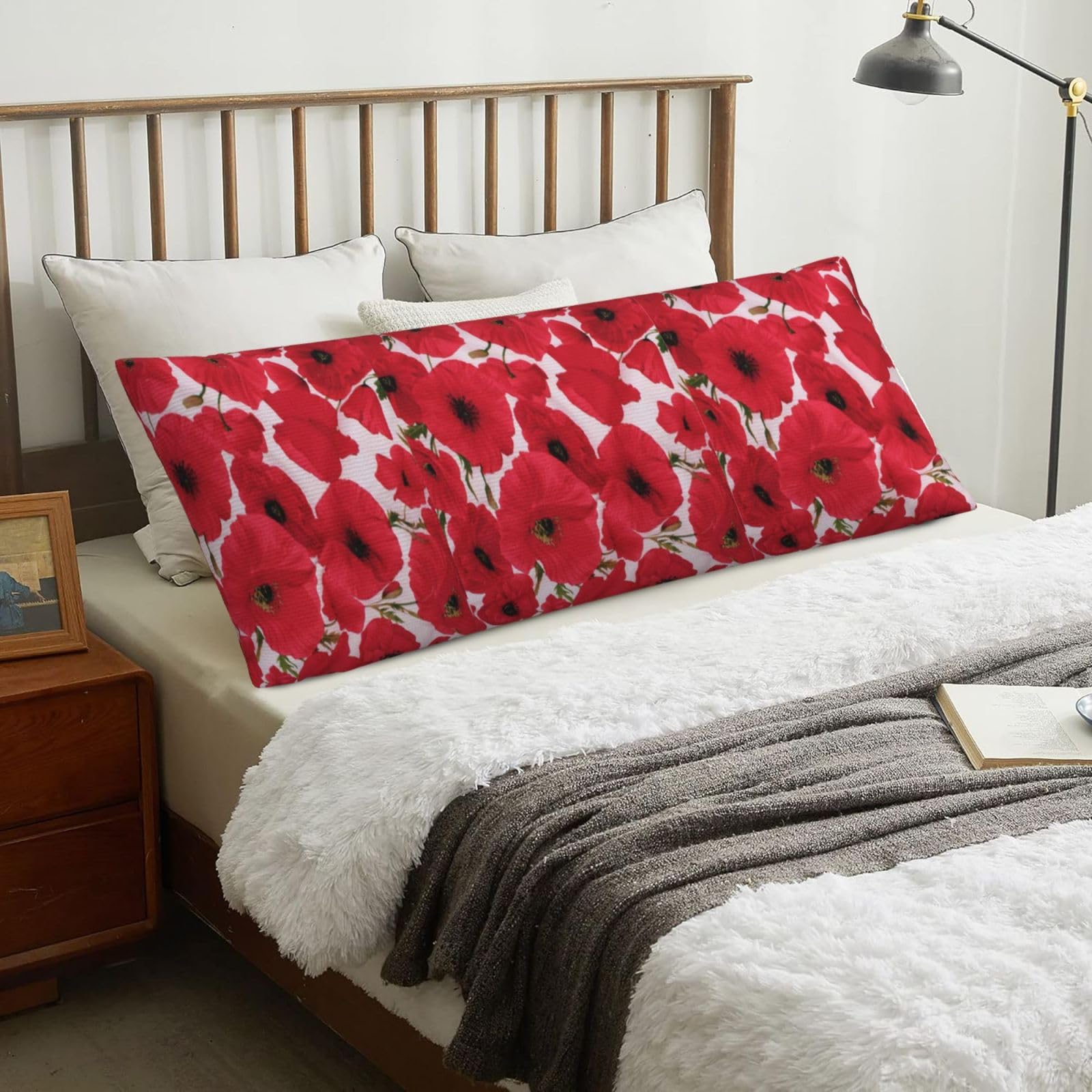Poppy Red, Body Pillow Cover with Zipper,Long Body Pillowcase 20 x 60 in