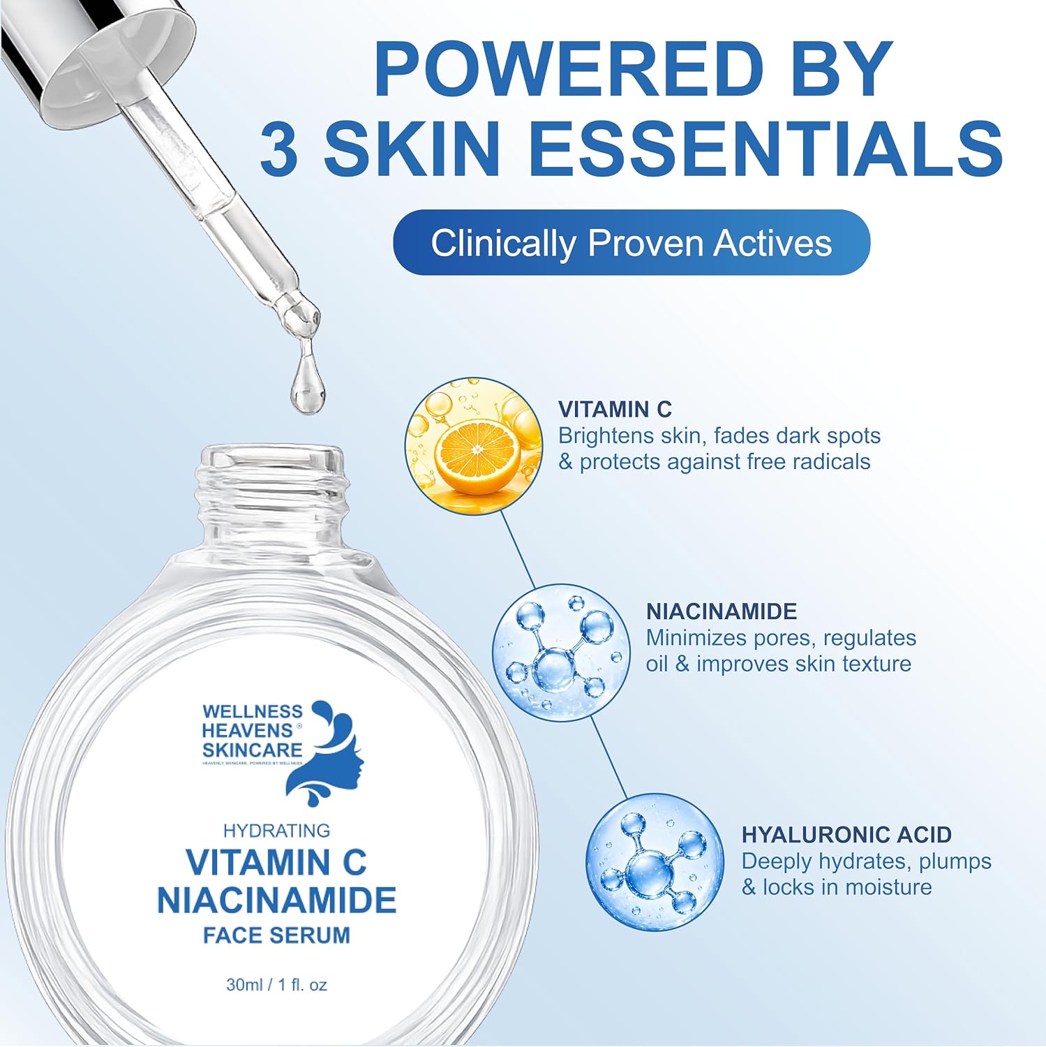 Anti-Aging Face Serum - Brightening Vitamin C Face Serum, Illuminating Formula for Improving Appearance of Dark Spots, Fine Lines & Wrinkles - Niacinamide Serum, Skin Care, All Skin Types 30 ml