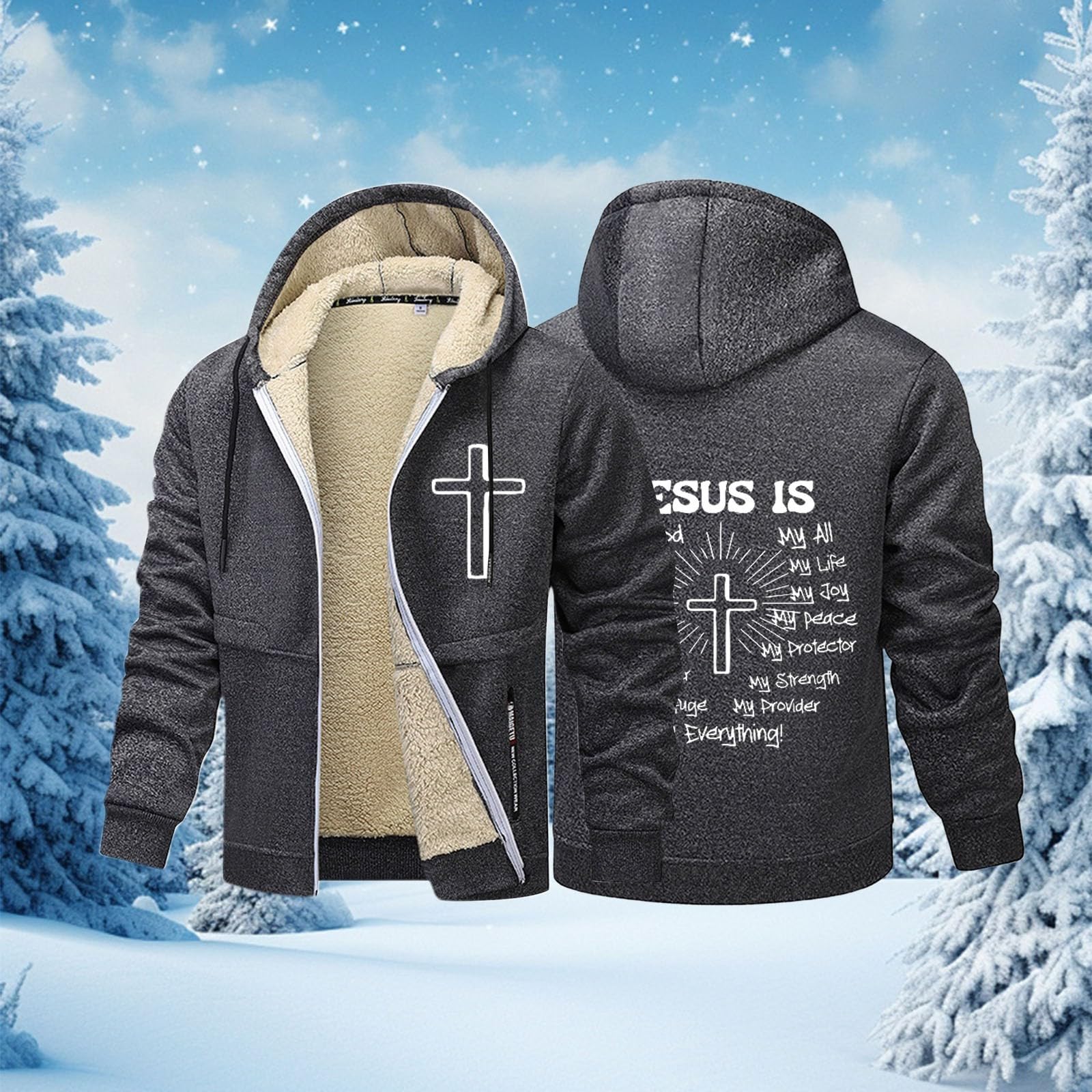 Generisch Veste polaire doublée avec capuche, manteau d'hiver chaud avec fermeture éclair intégrale, pull doux et chaud pour temps froid, douillet et confortable