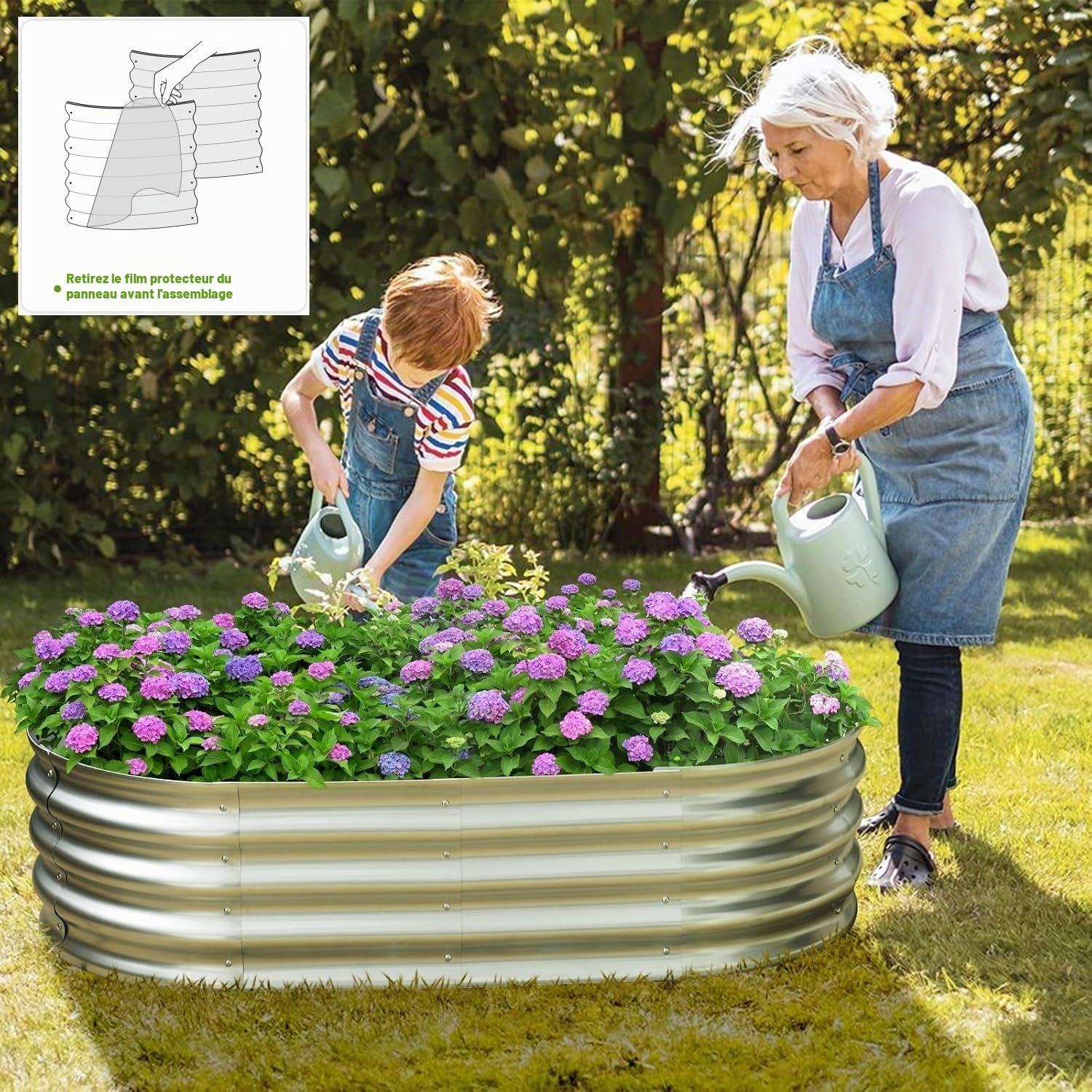 LATERN 2 Pièces Jardinière Surélevée, 120CM x 60CM x 30CM Galvanisé Acier Robuste sans Fond Jardinière Box pour L'extérieur Culture Plantes Légumes Fleurs Herbes (Inclus D'installation Kit, Argent)