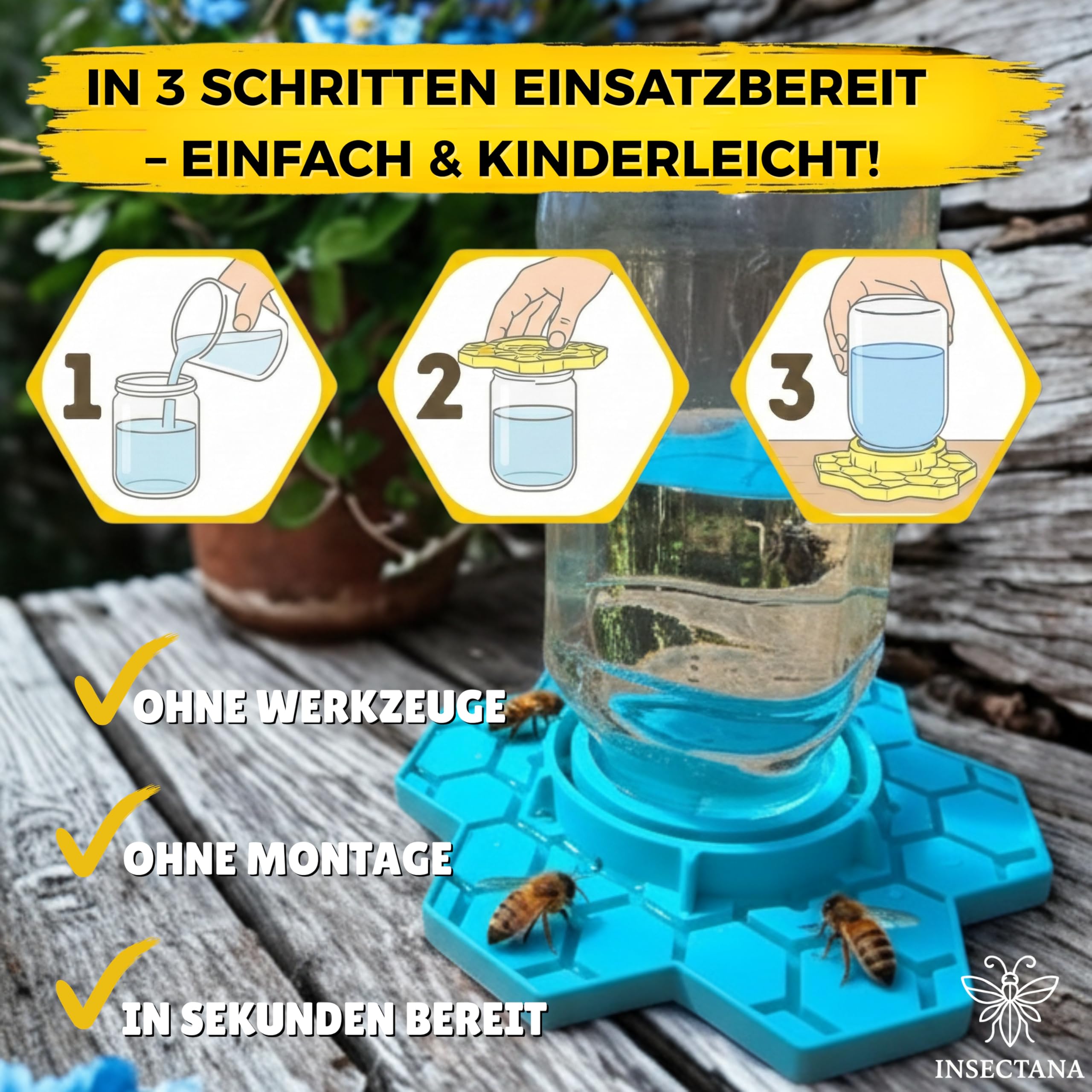 Bienentränke 2er Set Blau – Insektentränke aus BPA-freiem Silikon für Garten & Balkon – Wasserspender für Bienen Hummeln Schmetterlinge – UV-beständig Spülmaschinenfest Imker Zubehör