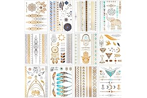 12 Sheets 110+ Metallic Temporary Tattoos for Women Coachella Festival