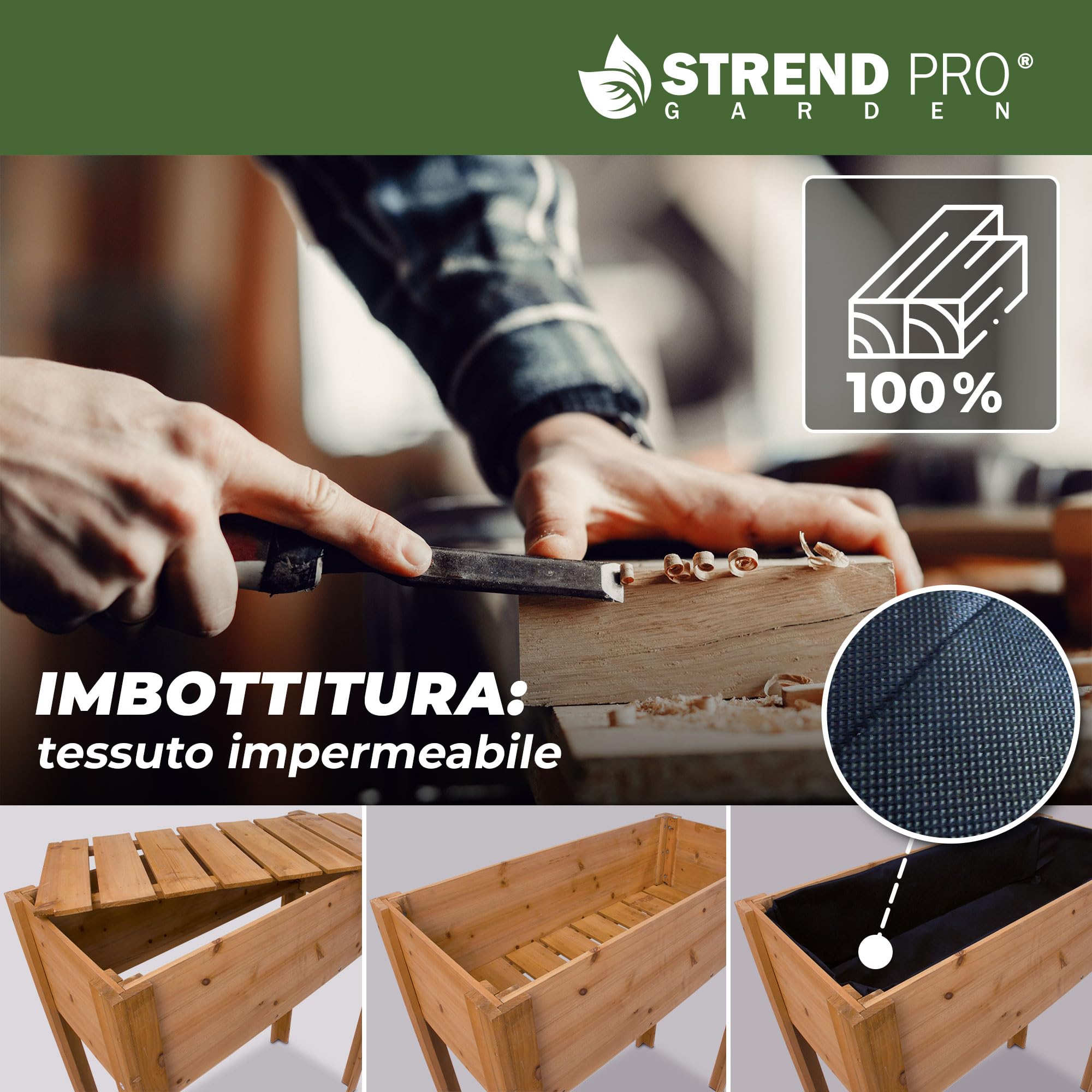 STREND PRO Aiuola rialzata per balcone | 98 cm (A) x 40 cm (P) x 84 cm (L) | Aiuola in legno con telo impermeabile | Piccola aiuola rialzata stretta, ideale per balconi, terrazze e giardini