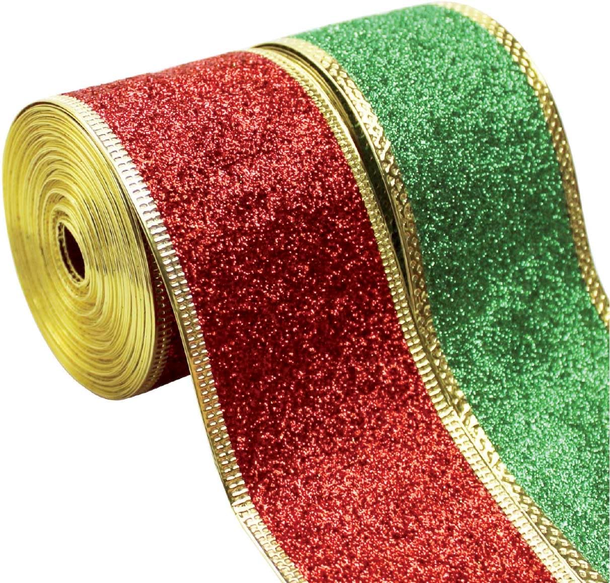 Christmas Ribbon Set – Red, Green & Gold Satin Ribbon With Frayed Edges – 15 Yards Total For Gift Wrapping & Crafts