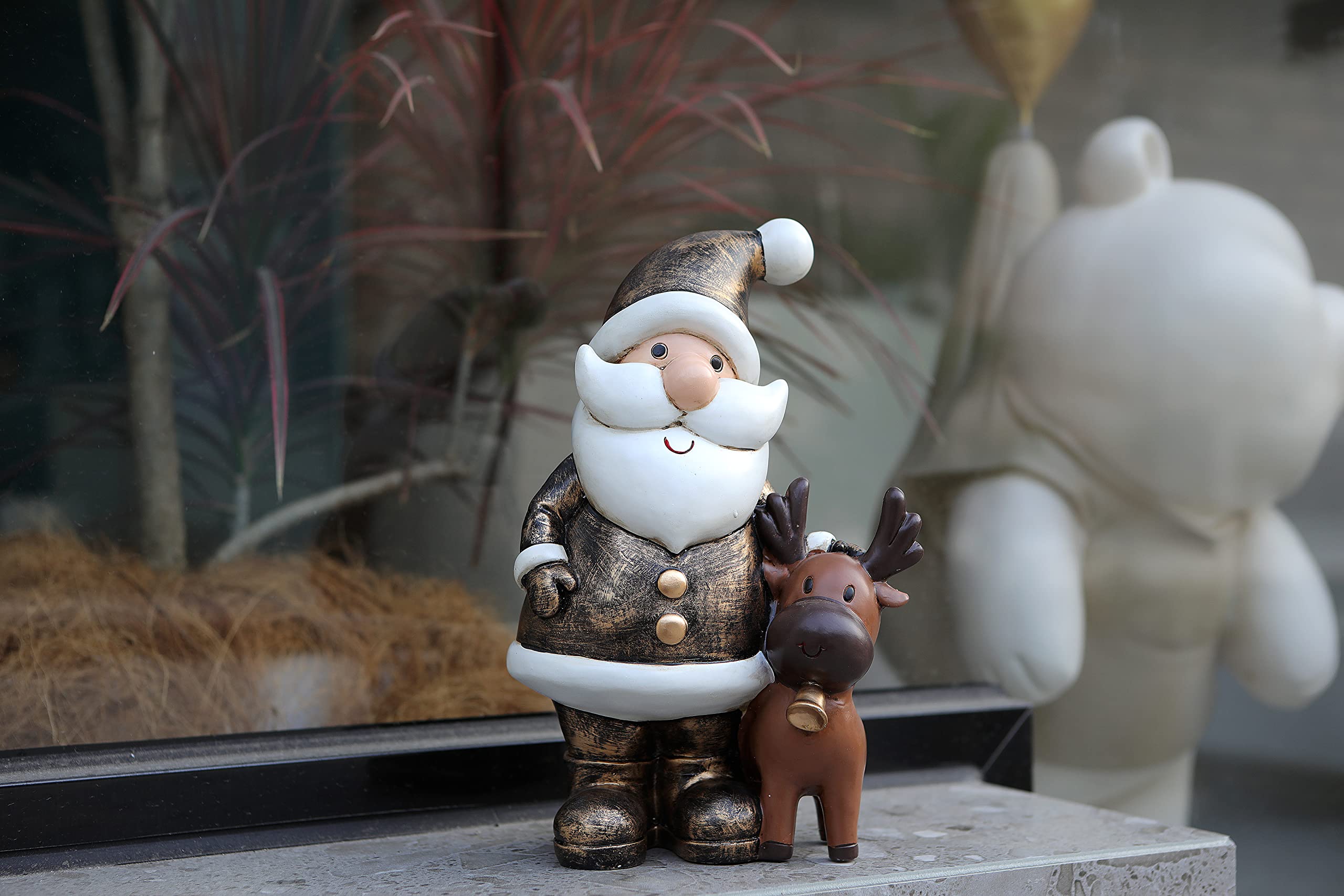 Photo 1 of 11.8 Inch Garden Decoration Sculpture, Santa Claus Statue Resin Craft Outdoor Garden Patio Lawn Decoration (Bronze)