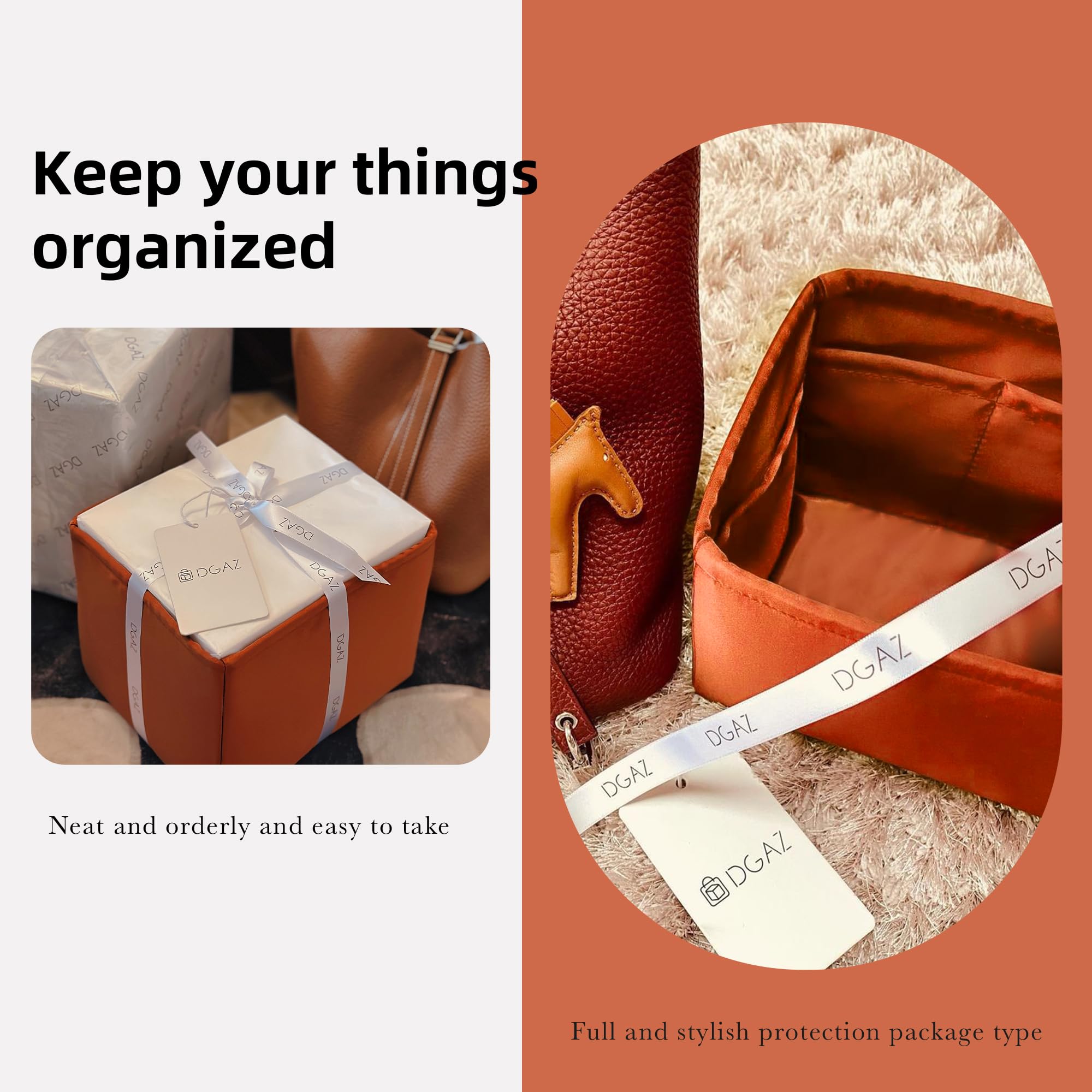 DGAZ Bag Organizer Insert de Seda para Picotin (Feu Orange, PC18) | Bolsillo interior, forro de satén suave, ajuste, protección óptima, ligero