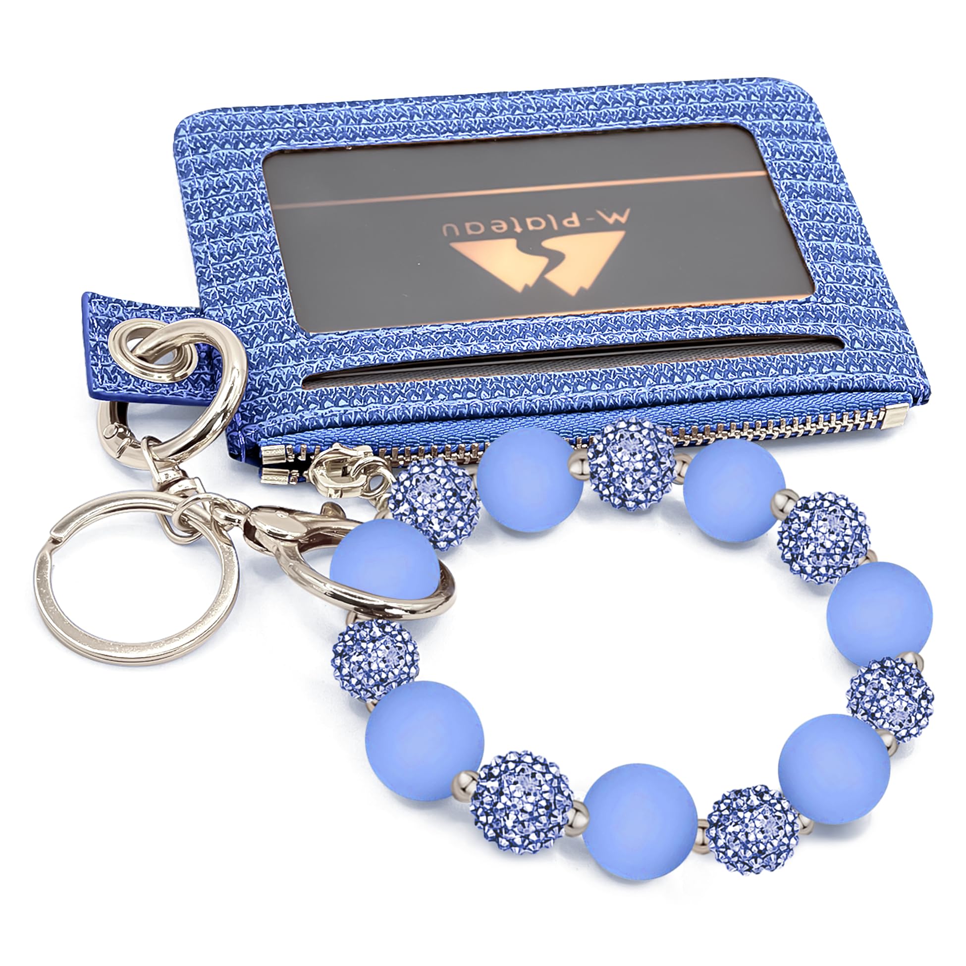 M-Plateau Wristlet Keychain With Wallet,Includ Beads Bracelets And Leather Credit Card Holder For Go Out Travel Essentials