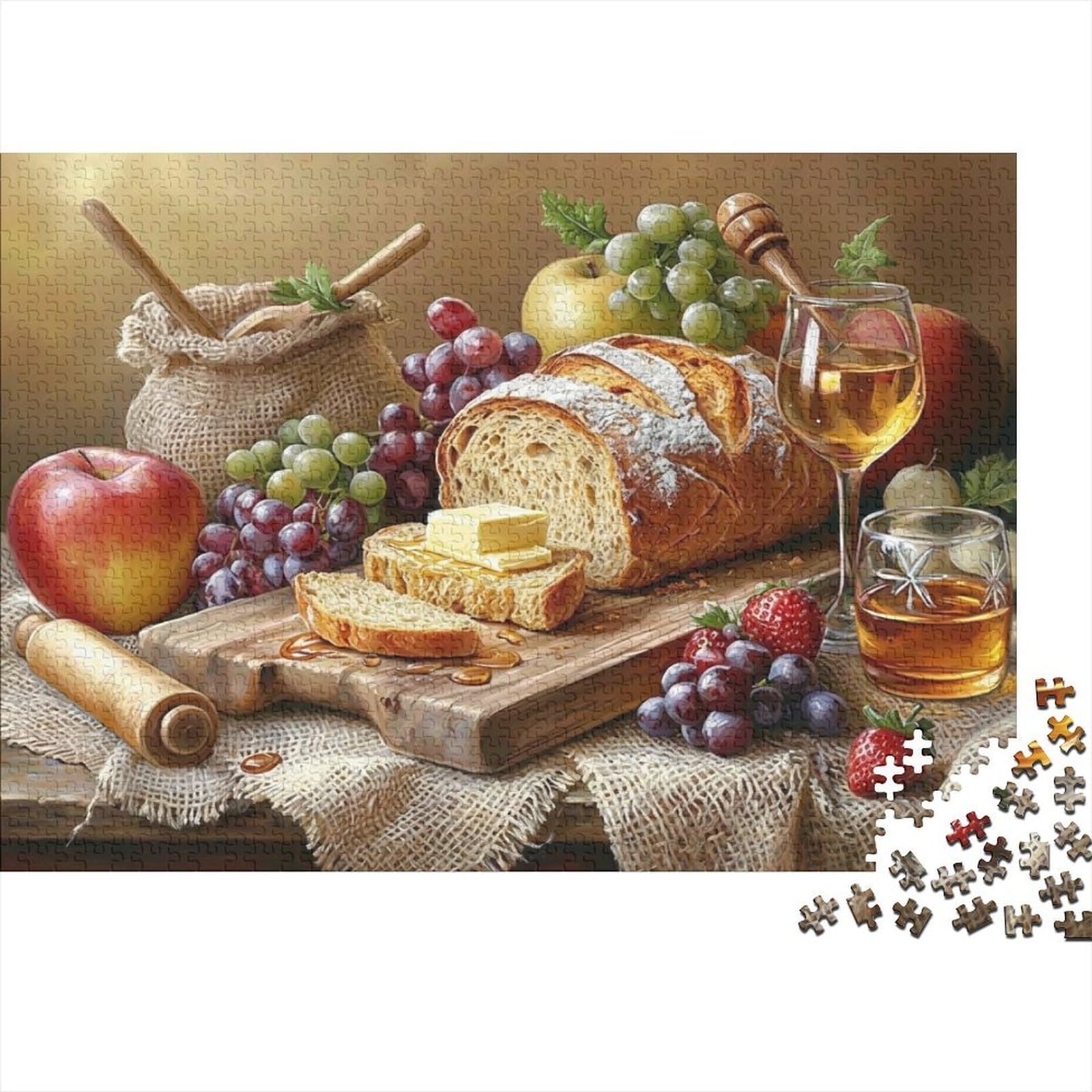 Bread and Fruit 1000 Piece Jigsaw Puzzle Paper for Adults Wine Scene Jigsaw Puzzle for Family Focus Decoration Gift 70x50cm/1000pcs