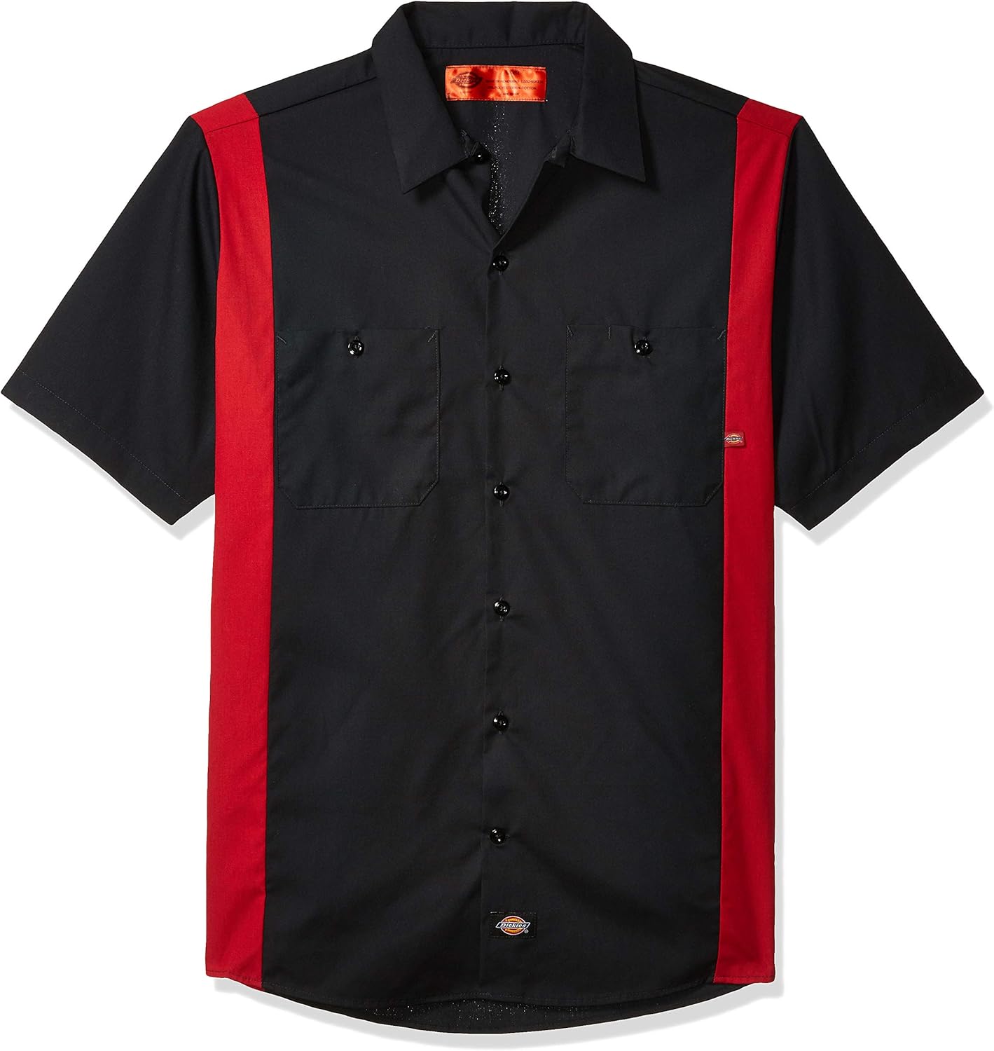 Dickies Occupational Workwear LS524BKER Polyester/Cotton Men's Short Sleeve Industrial Color Block Shirt, Black/English Red