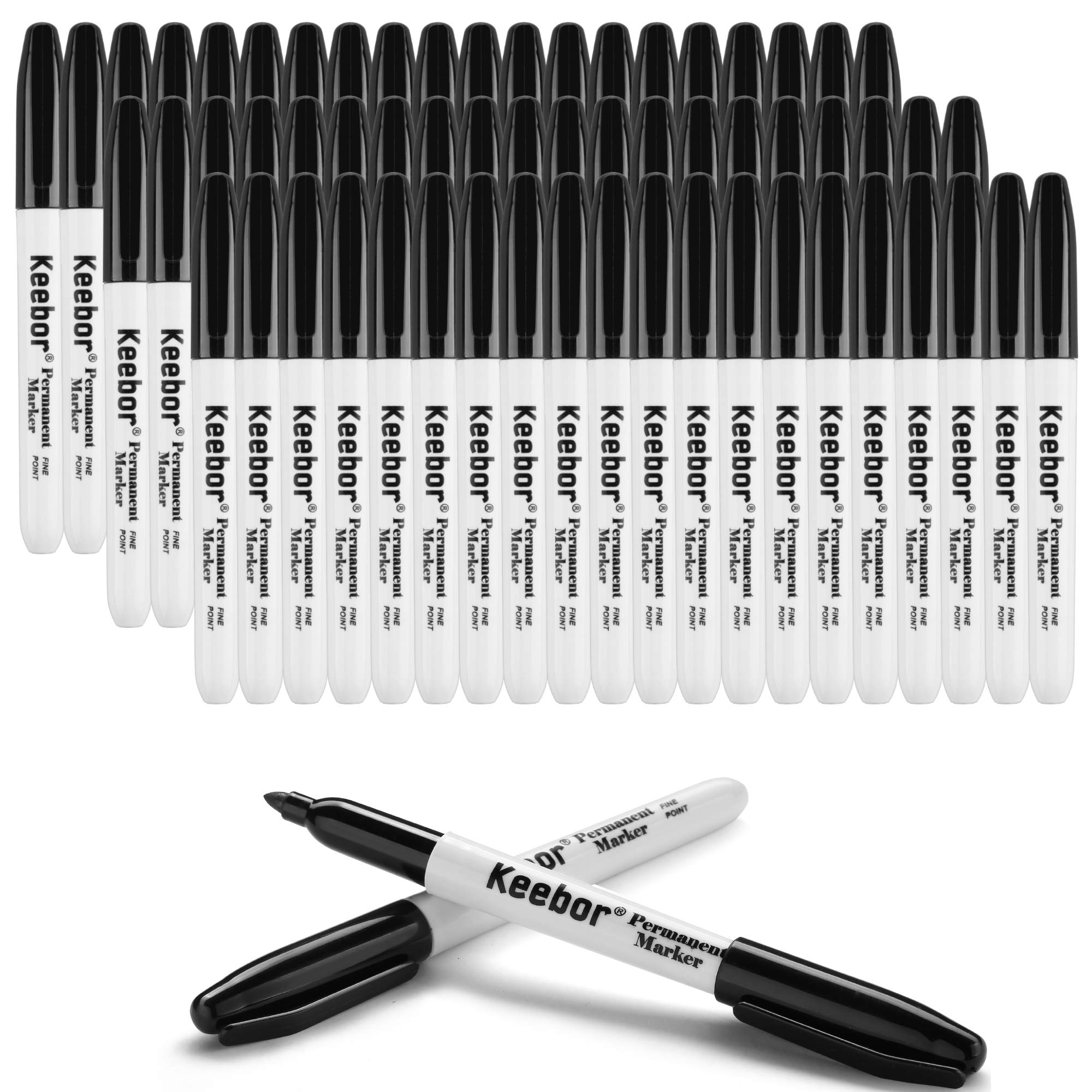 KeeborBasic Advanced Permanent Markers, Fine Point, Black, 60-Pack