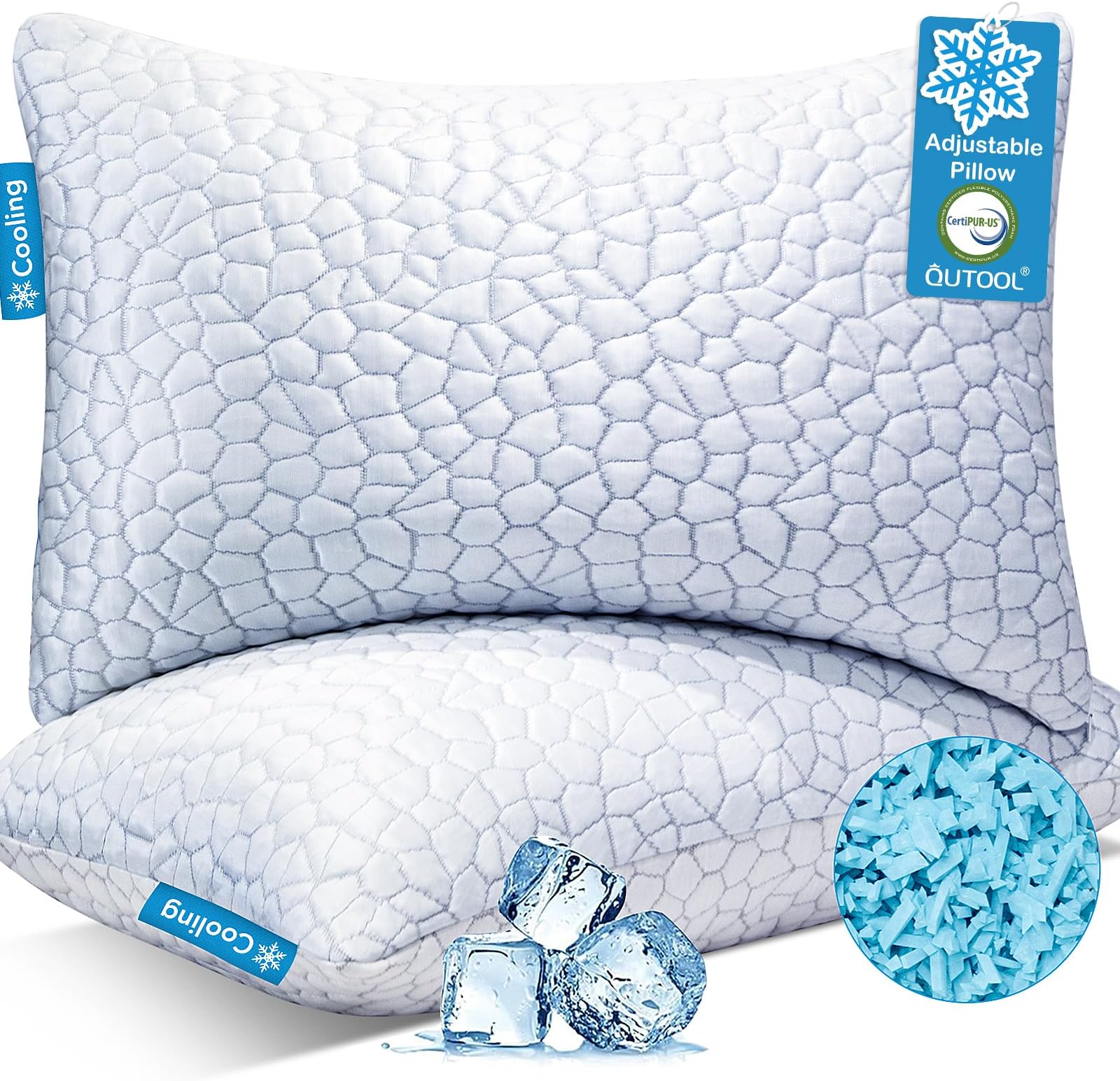 QUTOOL Shredded Memory Foam Pillows, Queen, 2-pack