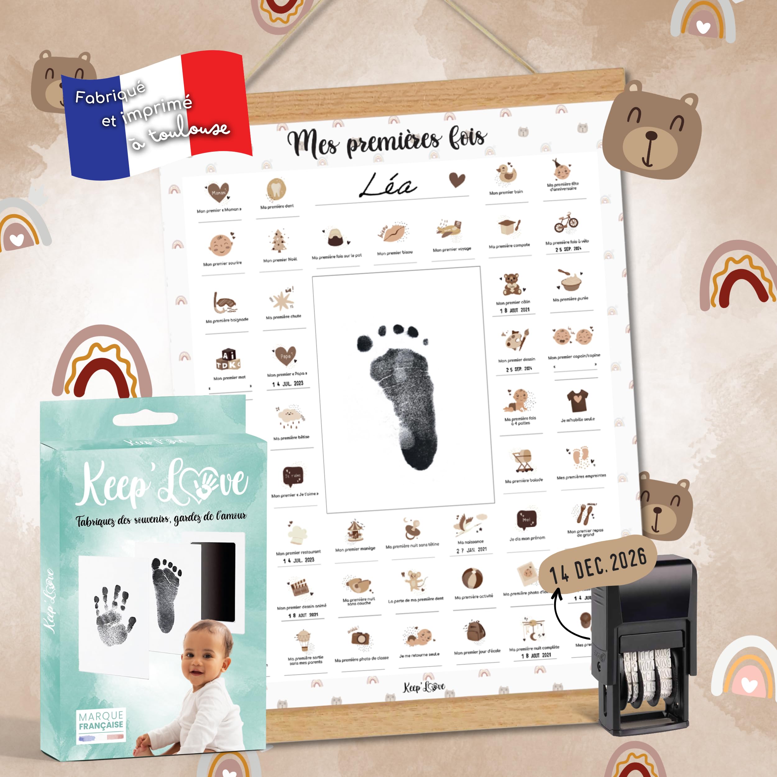 Poster con scritta "Le prime volte", regalo di nascita per bambini, souvenir, decorazione per camera da letto, bacchette sospese, kit impronta bambino, confezione regalo baby shower
