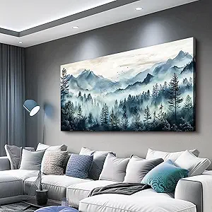 Large Wall Decor for Living Room Canvas Wall Art for Office Wall Decorations for Bedroom Foggy Forest Painting Artwork Room Home Decor 24x48 in