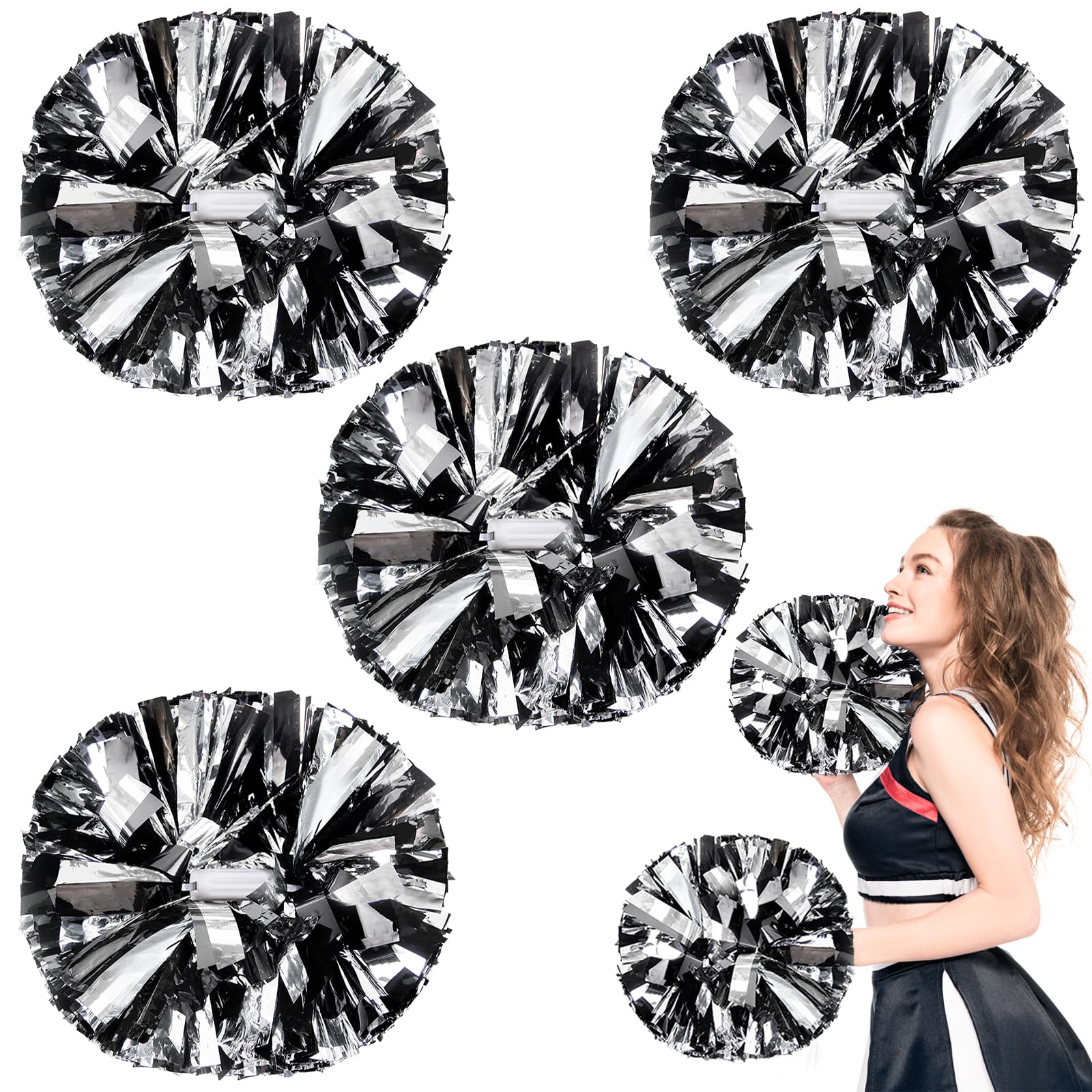 4Pcs Upgraded 12inch Metallic Cheerleading Pom Poms, HOLENGS Cheerleader Pompoms Cheer Poms for Kids Adults, Cheering Squad Pompoms for School Sports Games Dance Party