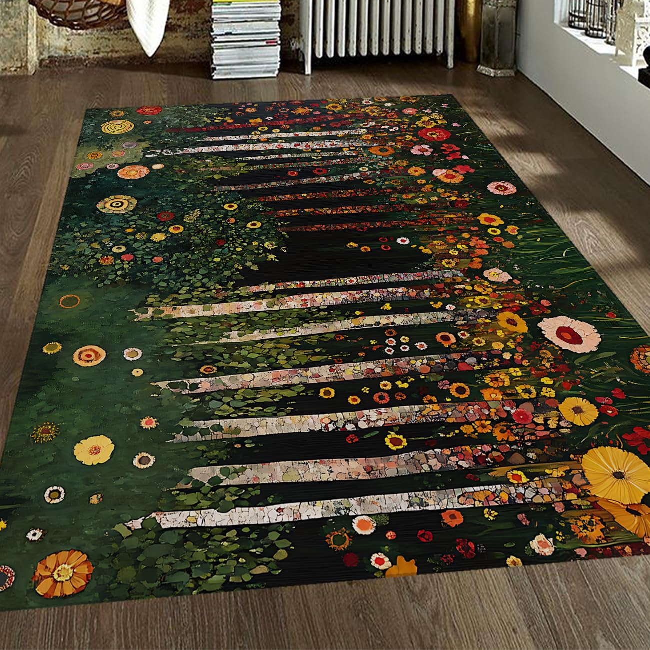 Descente de lit bohème forêt colorée 120x150 pour chambre et salon cosy