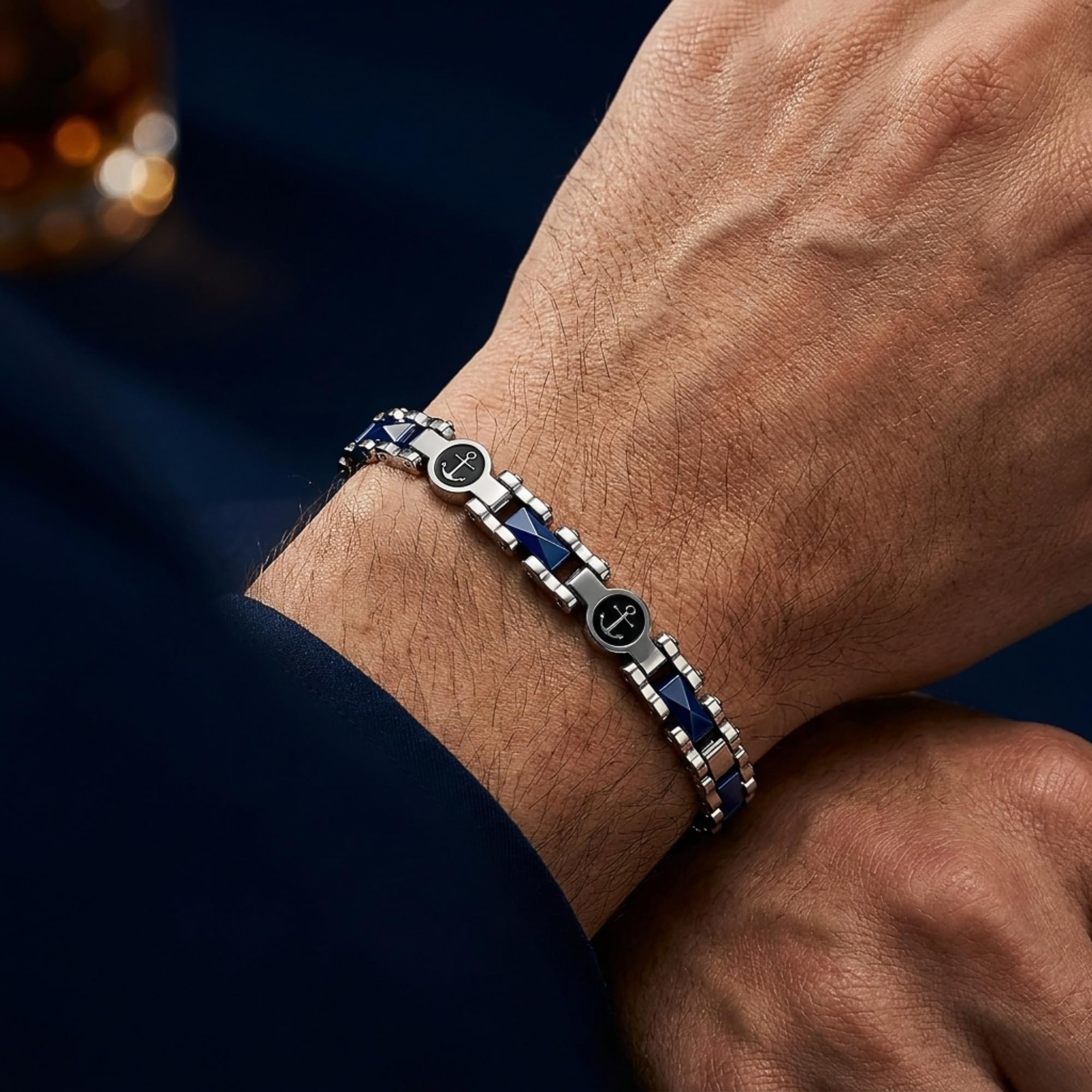UNIQAL | Herren Armband Edelstahl Keramik, Männer Armband mit Carbon Zirkonia Anker Design, 316L, wasserbeständig, verstellbar 19-22 cm, Geschenk Männer, Schmuckbox, Unisex