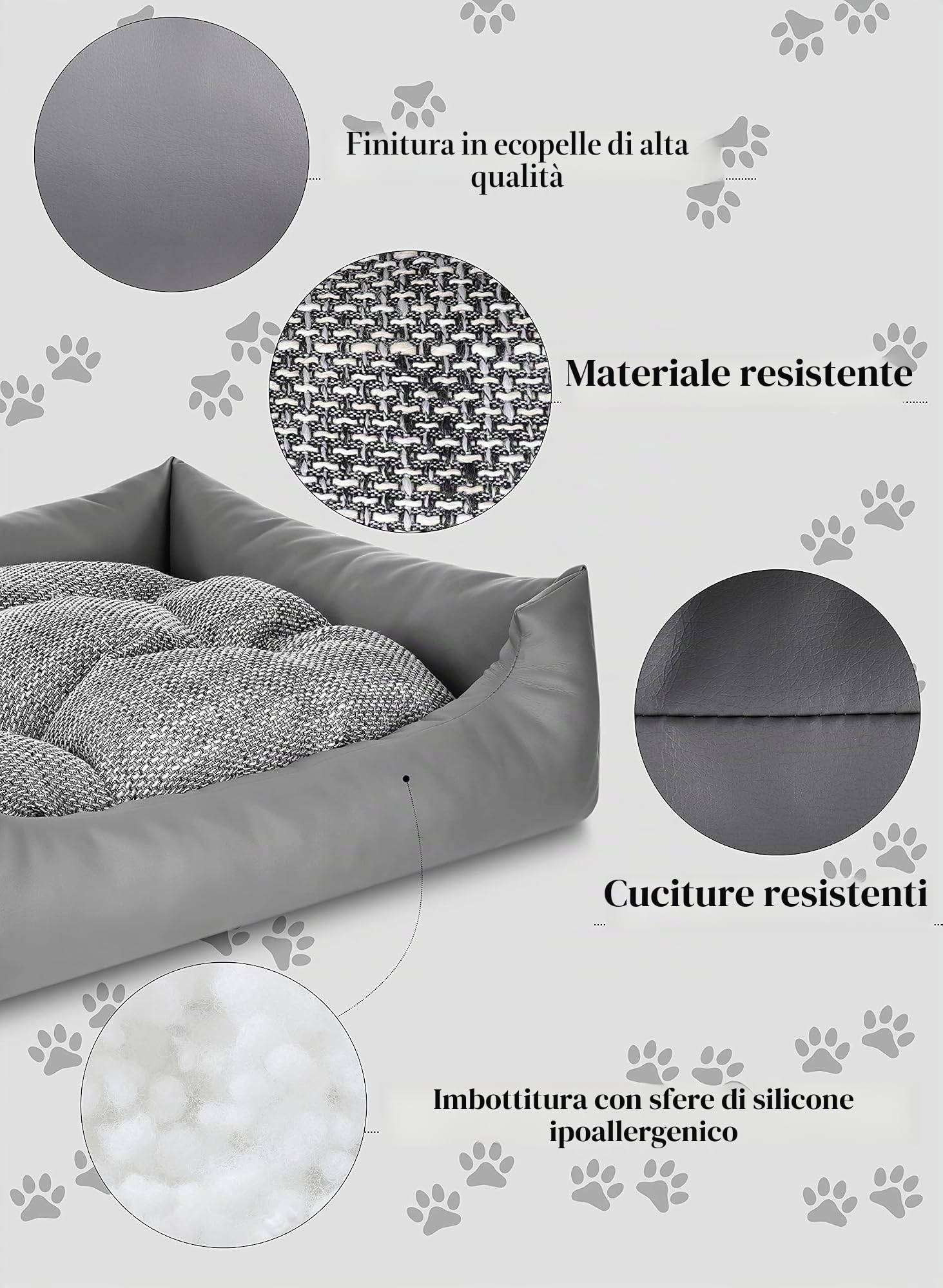 NELKE Lettino per cane di taglia media e piccola, grigio, cestini e divano con cuscino, 75 x 65 cm, letti e mobili per cane, lavabile