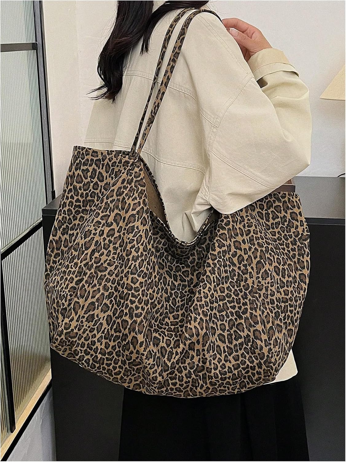 MakeMeChic Women's Leopard Tote Bag Cheetah Oversize Shoulder Bag Weekender Bag - Image 2