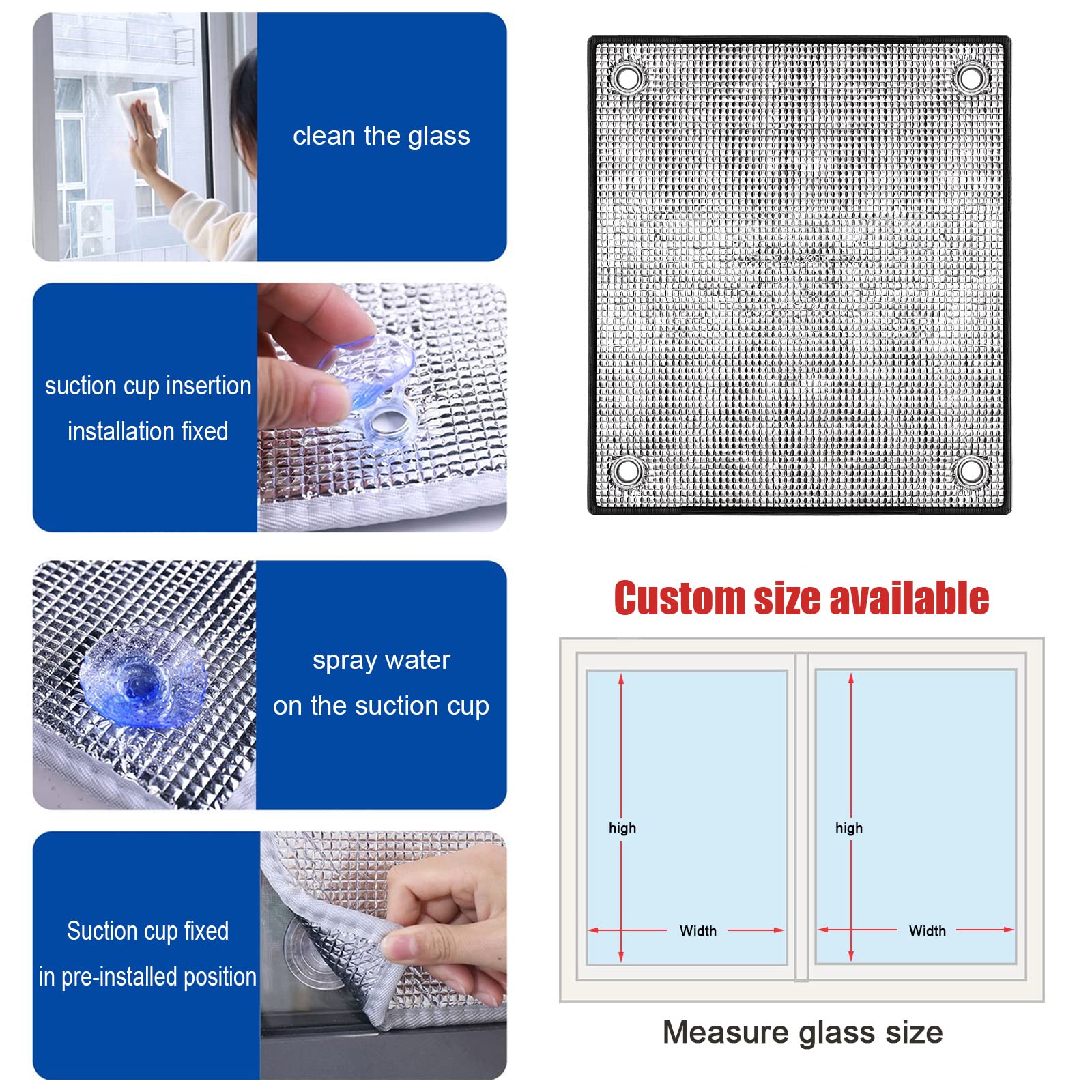 Pellicola per Vetri Finestre Riflettente per Protezione Solare,Pellicola Isolante in Alluminio,Pellicola Oscurante al 100% Privacy,per Lucernario Balcone Vetro Cucina (100x300cm/39''x118'')