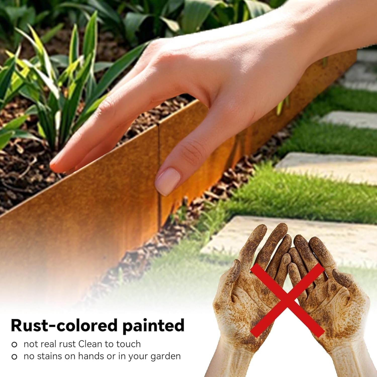 Worth Galvanized Steel Landscape Edging Roll, Flexible Metal Garden Border Fence with 8 Stakes for Lawn, Flower Bed, Yard, 10 Inch x 25 Foot, Rust