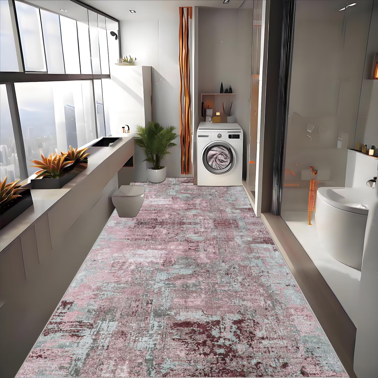 Teppich Läufer Flur rutschfest Küchenteppich Fußmatte 80X160CM Waschbar Rot Grau Modern Teppichläufer Meterware Schmutzfangmatte Teppichläufer für Flur Küche Eingang Wohnzimmer Schlafzimmer