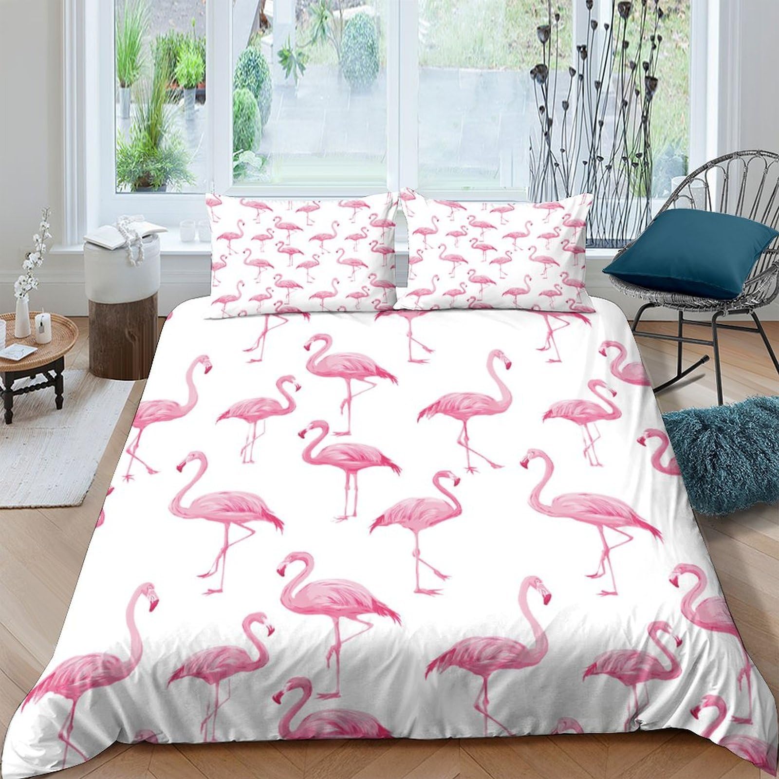 Ctjqhvkz Style-9 3D Printed Pink Flamingo Fitted Sheet Microfiber Soft Anti-Slip Tropical Bird Bed Cover For Bedroom Dorm Decor Single（135X200cm）