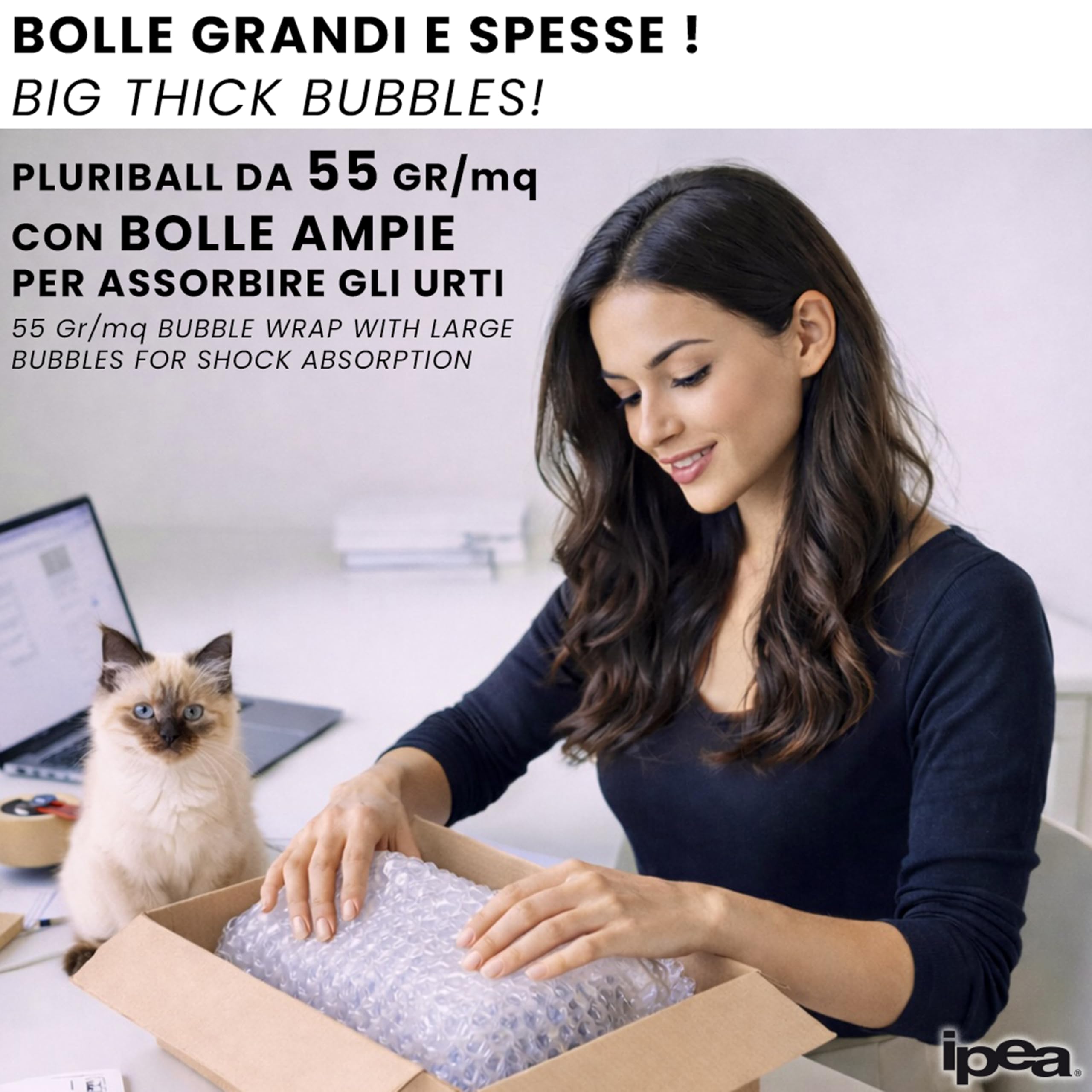 IPEA Rollo de Plástico de Burbujas para Embalaje y Envío – 20 Metros x 30 cm – Made in Italy – Pluriball - Burbujas de Aire Protección, Acolchado, Embalaje Objetos – Resistente Desgarro - 55 gr/mq