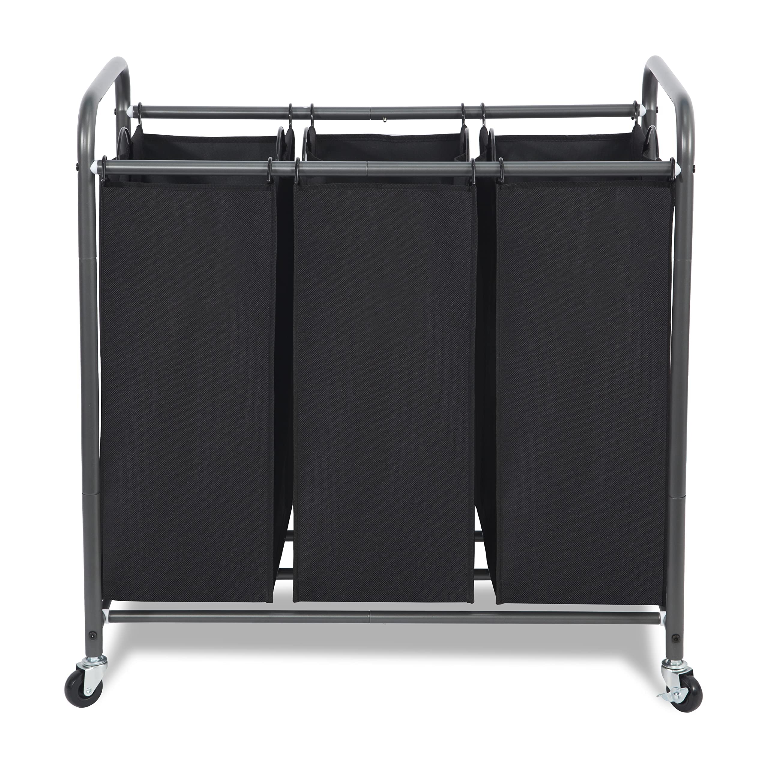 STORAGE MANIAC 3 Section Laundry Sorter, 3 Bag Laundry Hamper Cart with Heavy Duty Rolling Lockable Wheels and Removable Bags, Laundry Organizer Laundry Basket Laundry Clothes Separator Hamper, Black
