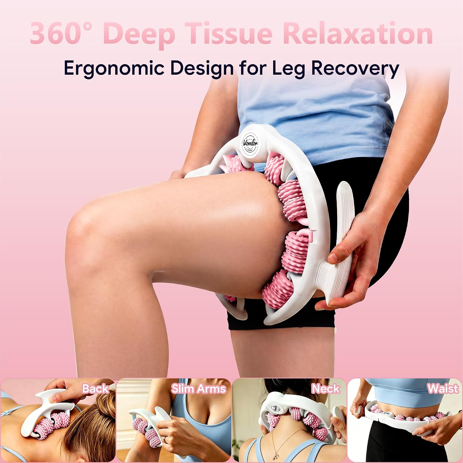 Cellulite Massage Tool - Lymphatic Drainage Tool for Deep Tissue Fascia Massage - Muscle Roller for Legs & Buttocks, Anti-Cellulite Massager for Body Contouring and Skin Smoothing（Pink）