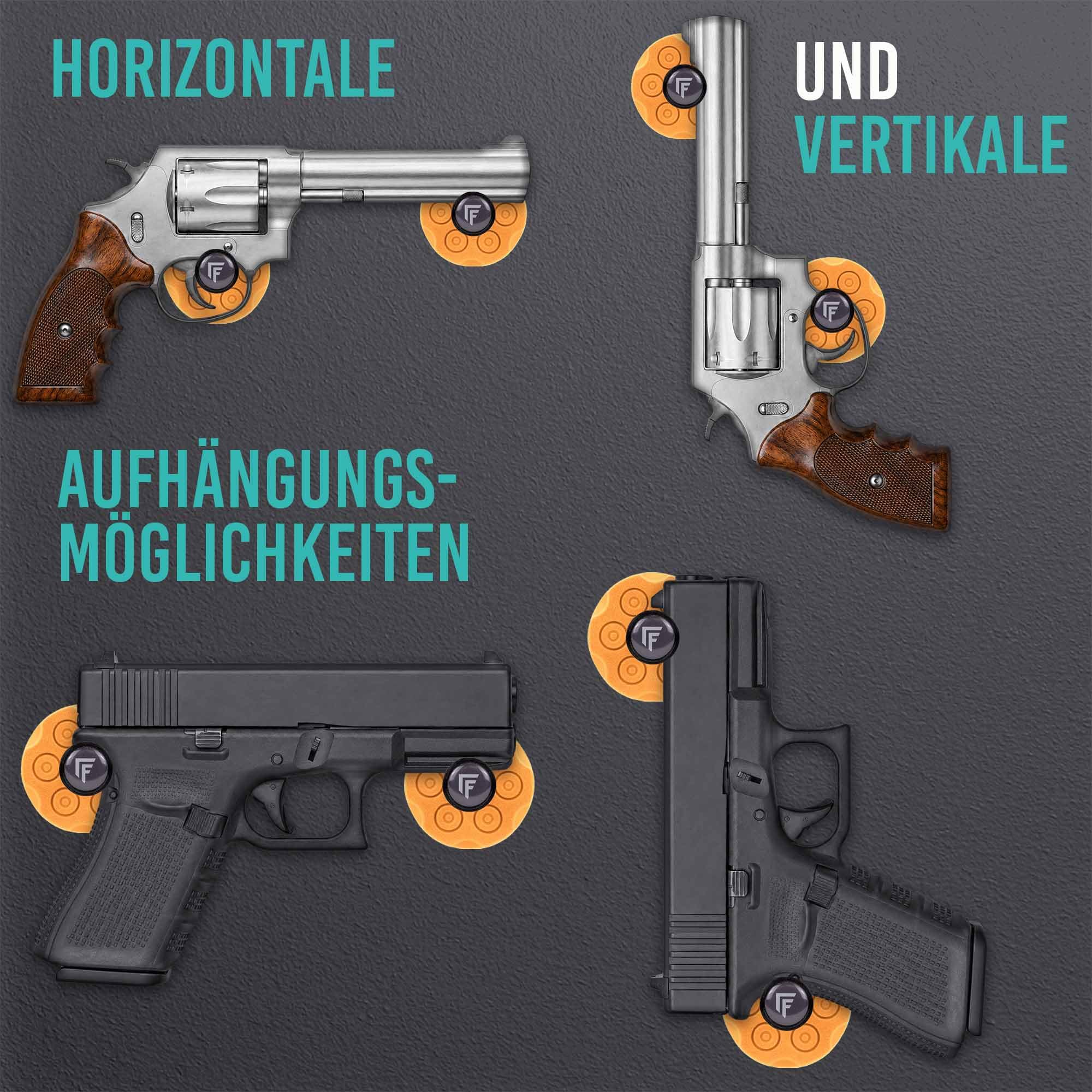 Kurzwaffenhalterung Nexus, 2-teiliges Set für Pistole & Revolver, Halter mit starken Magneten für Waffenschrank & Tresor, Made in Germany