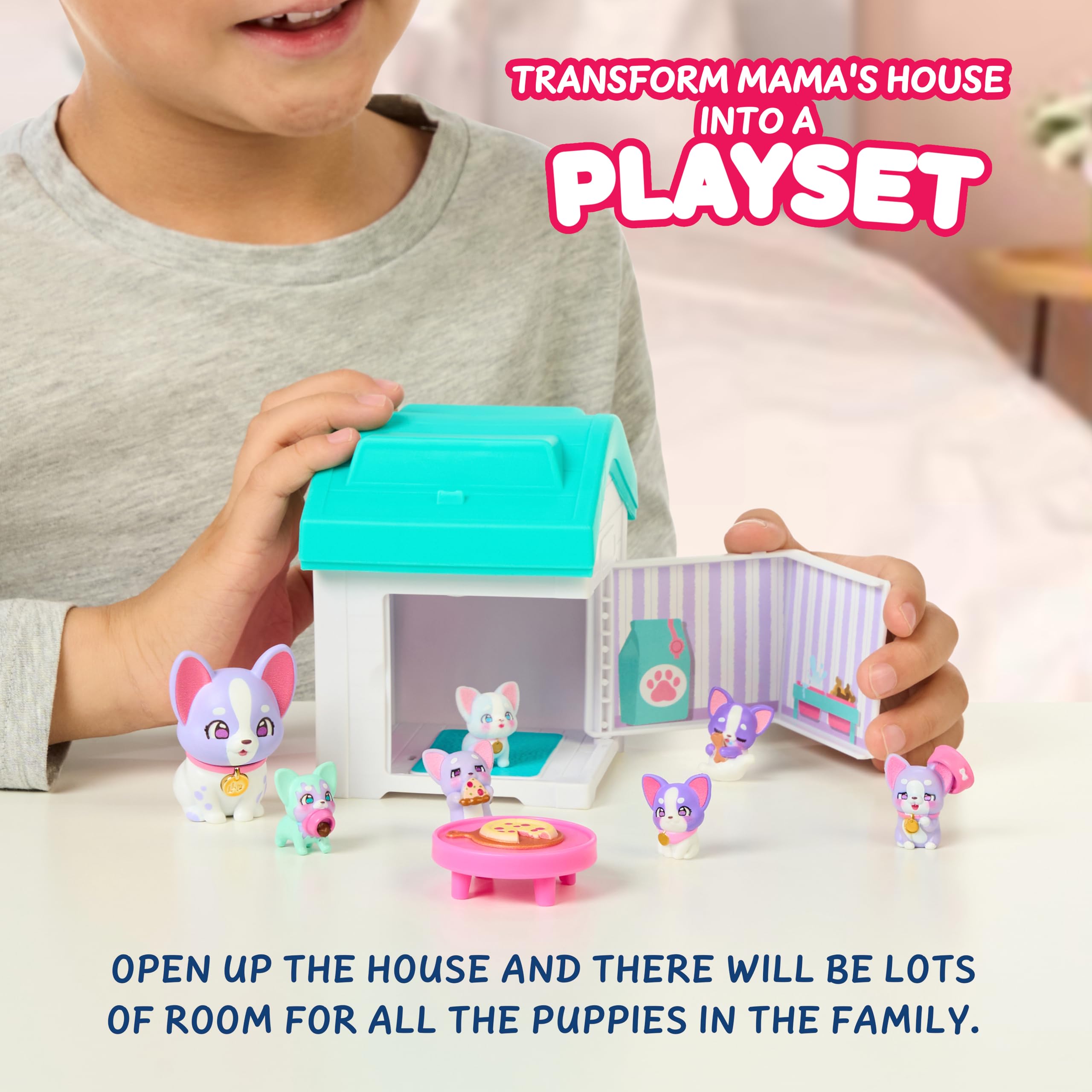 Little Live Pets Mama Surprise Families – Coffret Maison de Maman Bouledogue français et épagneul, 2 Maisons et des Chiots Uniques, 4-6 bébés par Maman, Set de Jeu Pliable, + de 80 à Collectionner