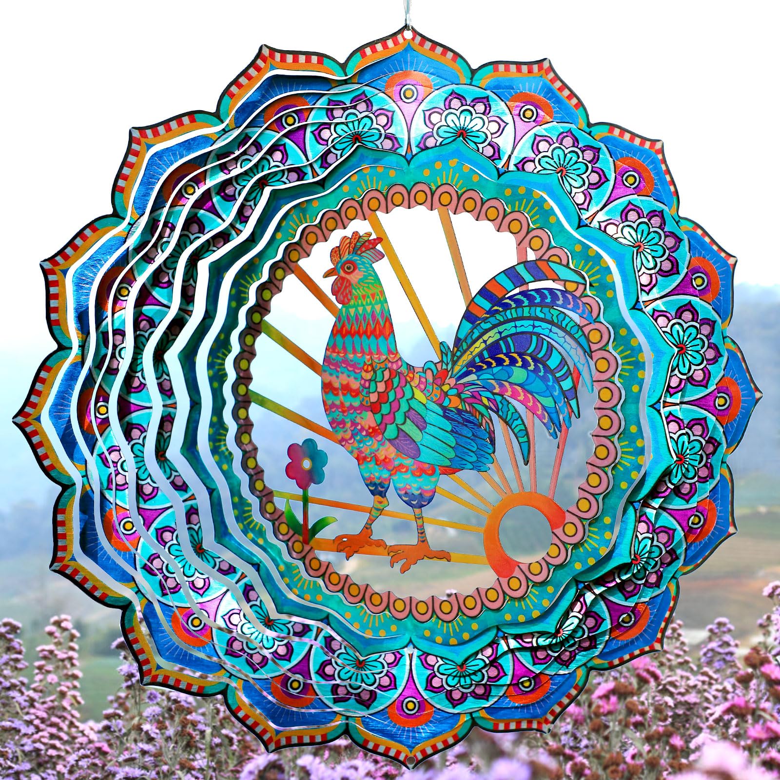 Aoedelyart Rooster Wind Spinner for Yard and Garden,12in Wind Spinners Outdoor Rooster Gifts,Chicken Gifts for Women Mother Grandma Wife Men Father,Garden Decor Metal Hanging Yard Art Wind Sculpture