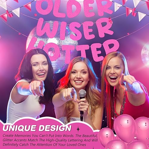 Miniatura 179 de Fulmoon Juego de 3 carteles de cumpleaños con purpurina para mujeres de 30, 40, 50, 60, 70, 80, cumpleaños, regalo (dorado)