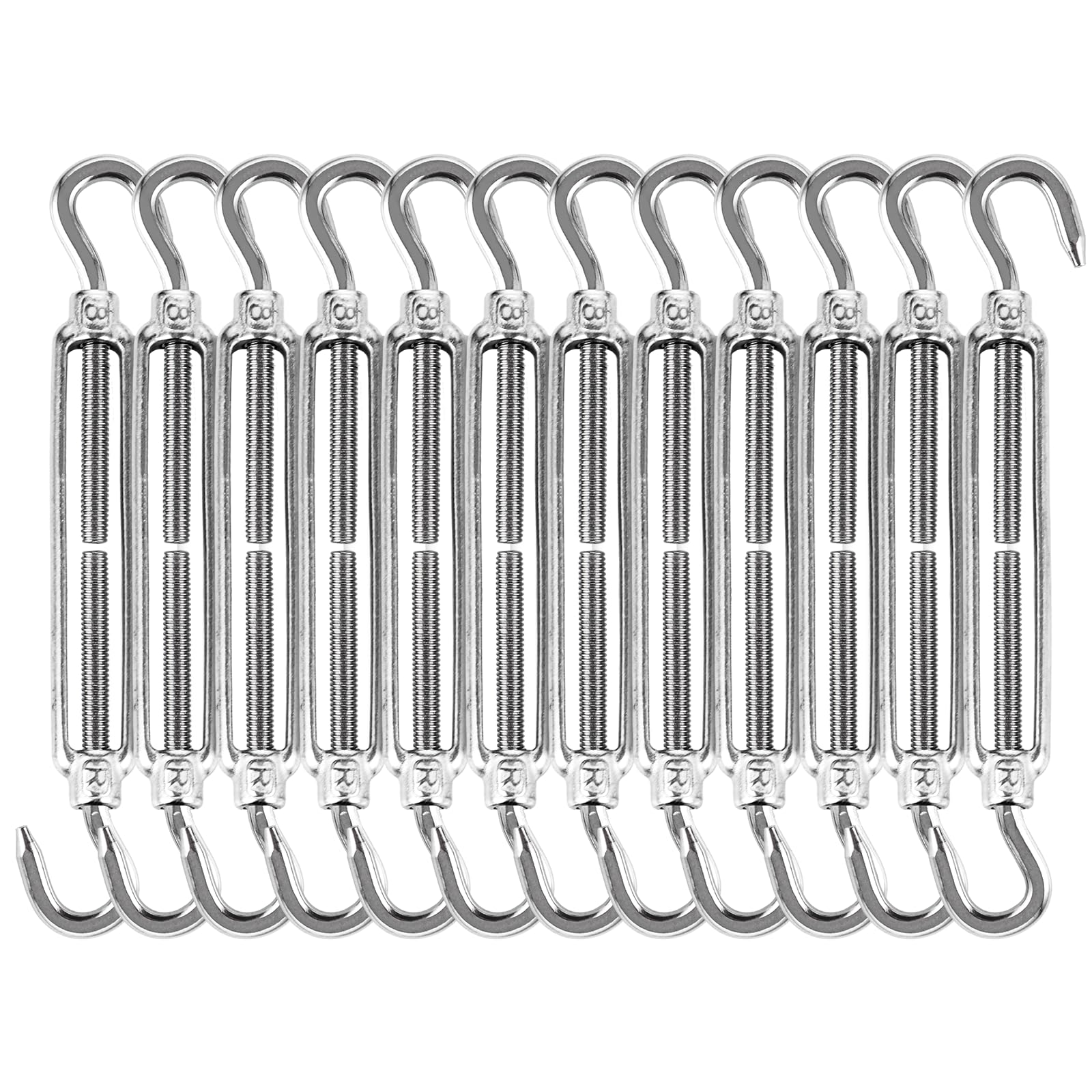 12 tenditori M8 x 192 mm, in acciaio inox 304, tenditori regolabili con ganci, tenditori per tende da sole, tenditori per filo da giardino