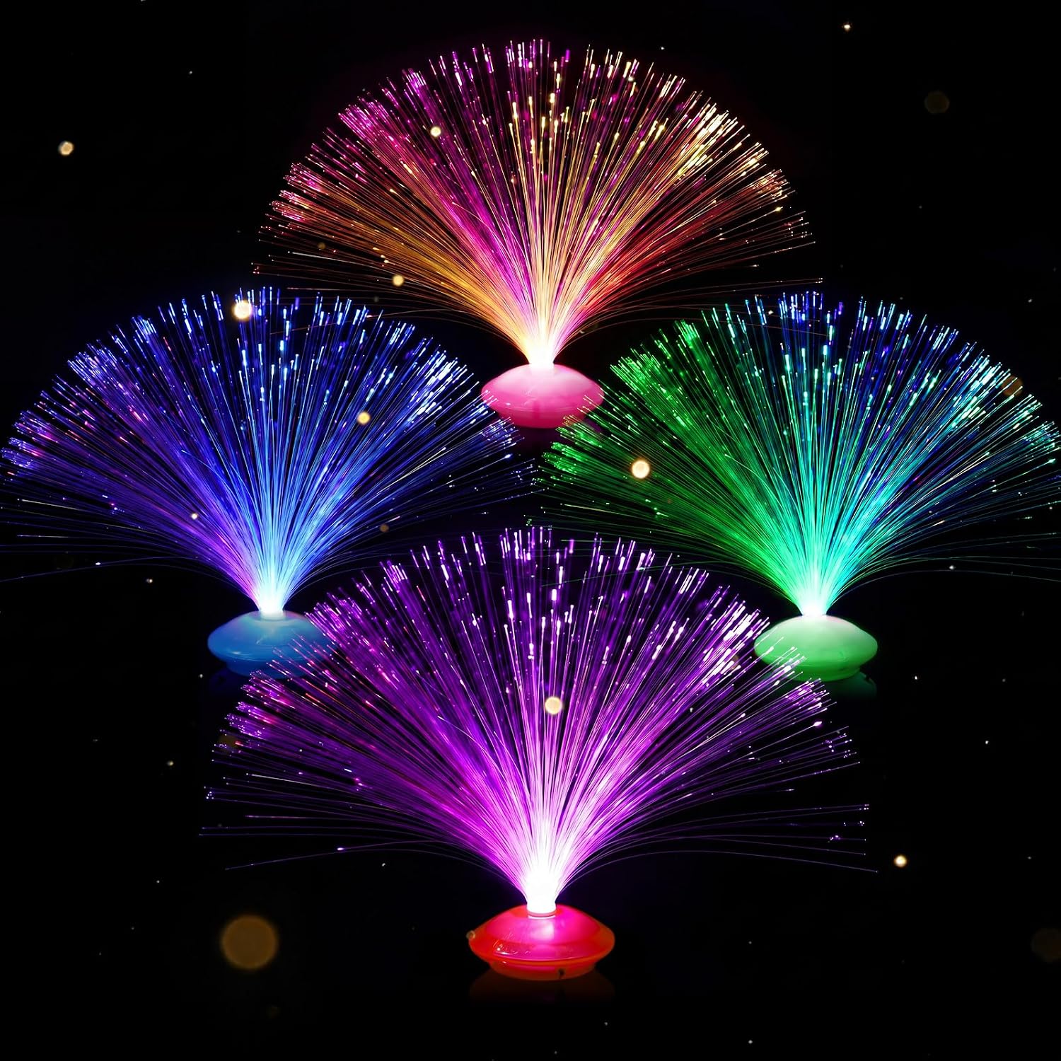 48 Pcs Fiber Optic Lamp 11" LED Light 7 Color Changing Table Centerpiece Plastic Base Battery Powered Glitter for Wedding Birthday Prom Disco Dance Light up Party Supplies Atmosphere Decor