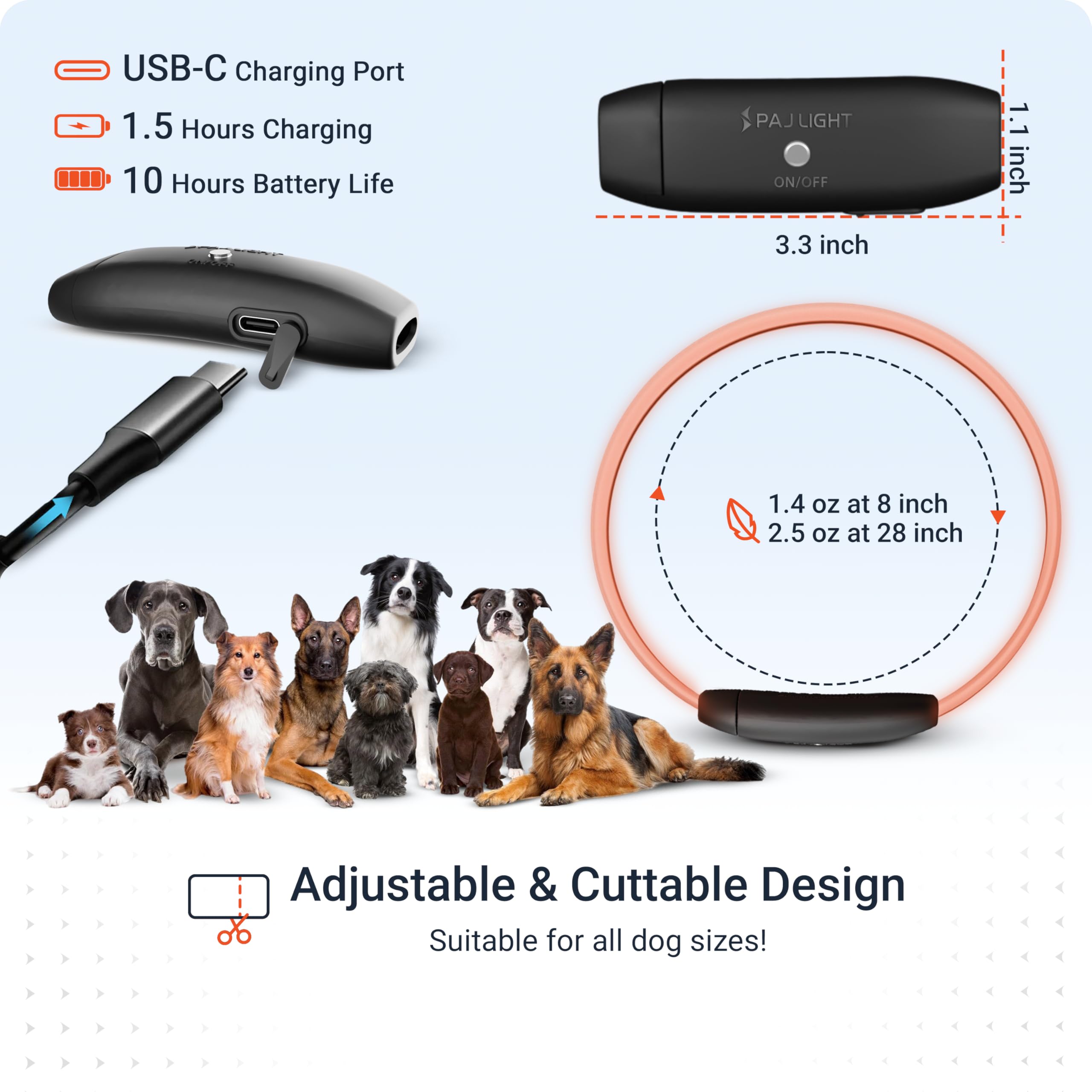 PAJ GPS Dog Tracker 4G Real-Time Tracking Device with Runaway Alerts and Light LED Glowing Dog Collar with 7 Color Modes and Waterproof Smart App Health Activity, Can Fit 7.8" to 27", Black — Bundle - image 5