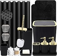 25PC Black Gold Bathroom Set with Shower Curtain, Non-Slip Rugs, Toilet Brush, Trash Can & Dispenser - Complete Accessory Kit