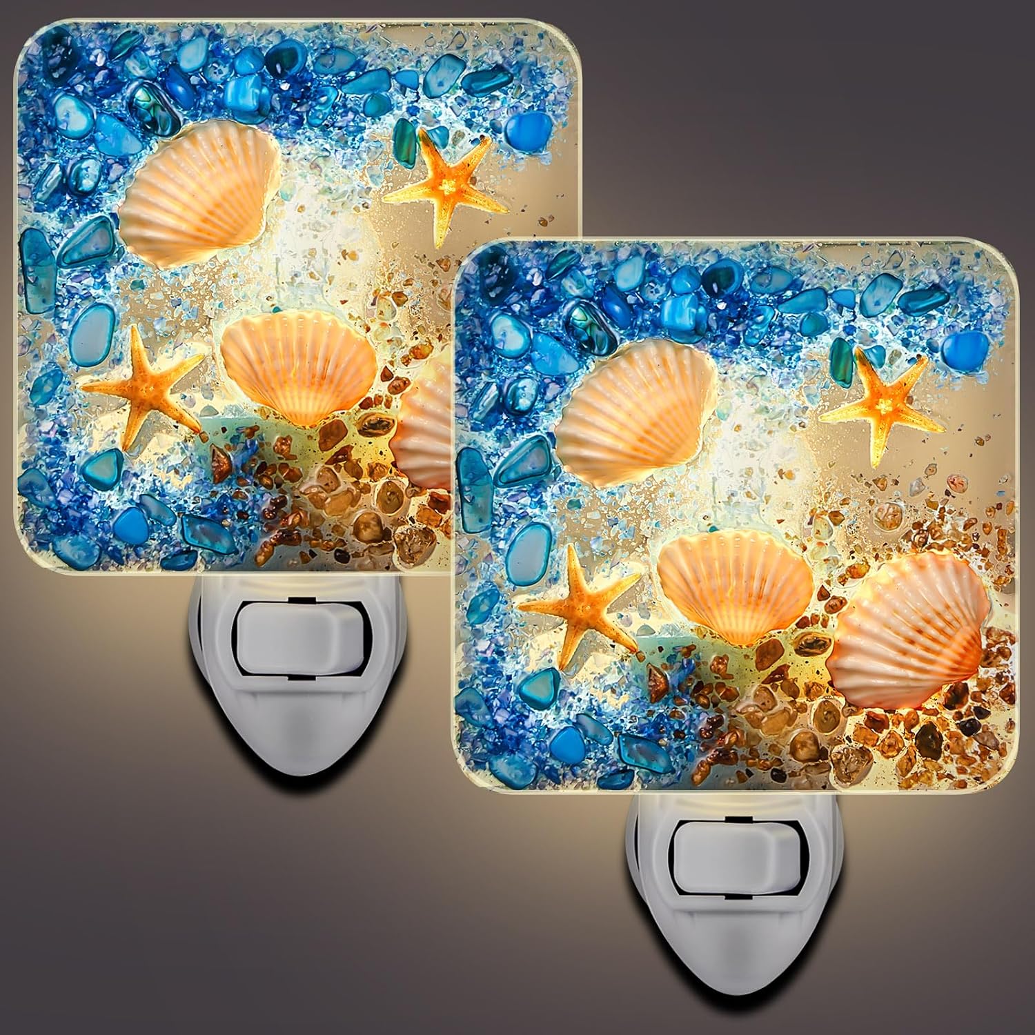 2 Pcs Plug in Seashell Night Light Ocean Sea Animal Decorative Night