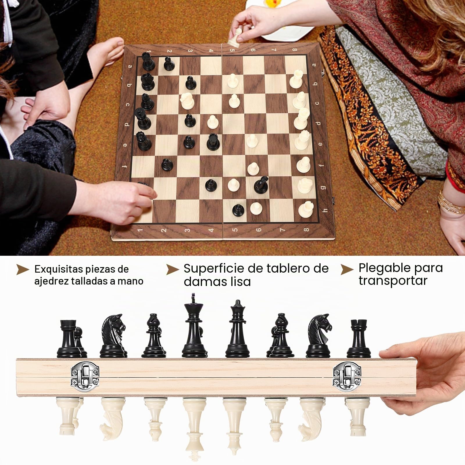 Mkitnvy Ajedrez Magnetico, 3 en 1 Ajedrez Madera Juego de Ajedrez Backgammon Damas, Portátil Plegable Tablero Ajedrez, Chess Board para Niños y Adultos Viaje (39×39cm), CX-GJXQ-39