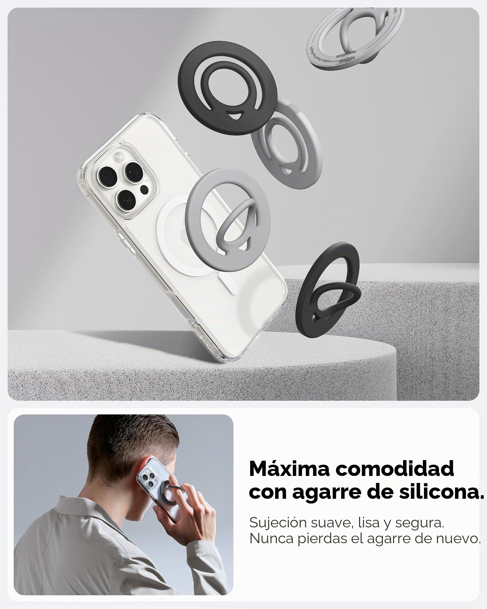 Spigen Dual Pop MagFit Soporte Móvil [Anillo Magnético de Silicona], Compatible con Accesorios MagSafe, iPhone 17 17e 16 15 14 13 Pro MAX Air, PixelSnap Pixel 10 9a, Samsung S26 Ultra - Negro