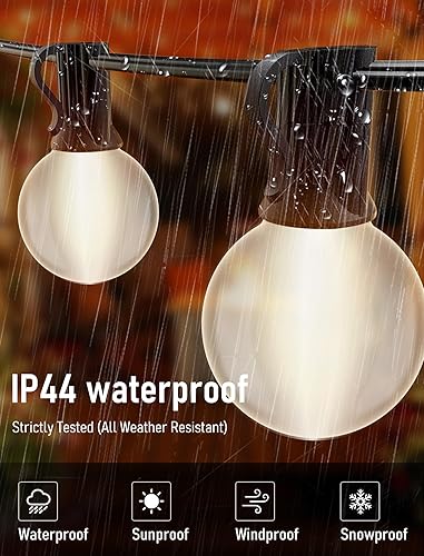 Miniatura 17 de Tira de luces blancas de 25 pies para exteriores con 27 bombillas transparentes, tira de luces G40 para patio interior y exterior, luces colgantes