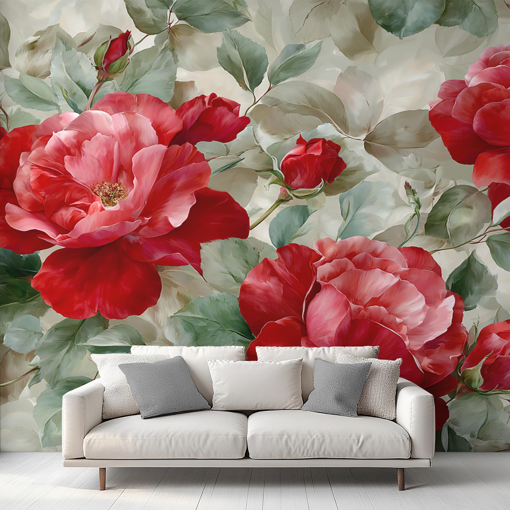Wall Mural Red Rose Wallpaper - Floral Botanical Flower Photo Wallpaper for Living Room Bedroom, Non-Woven Red Wall Paper Home Decor Art 150x105 cm w6g2