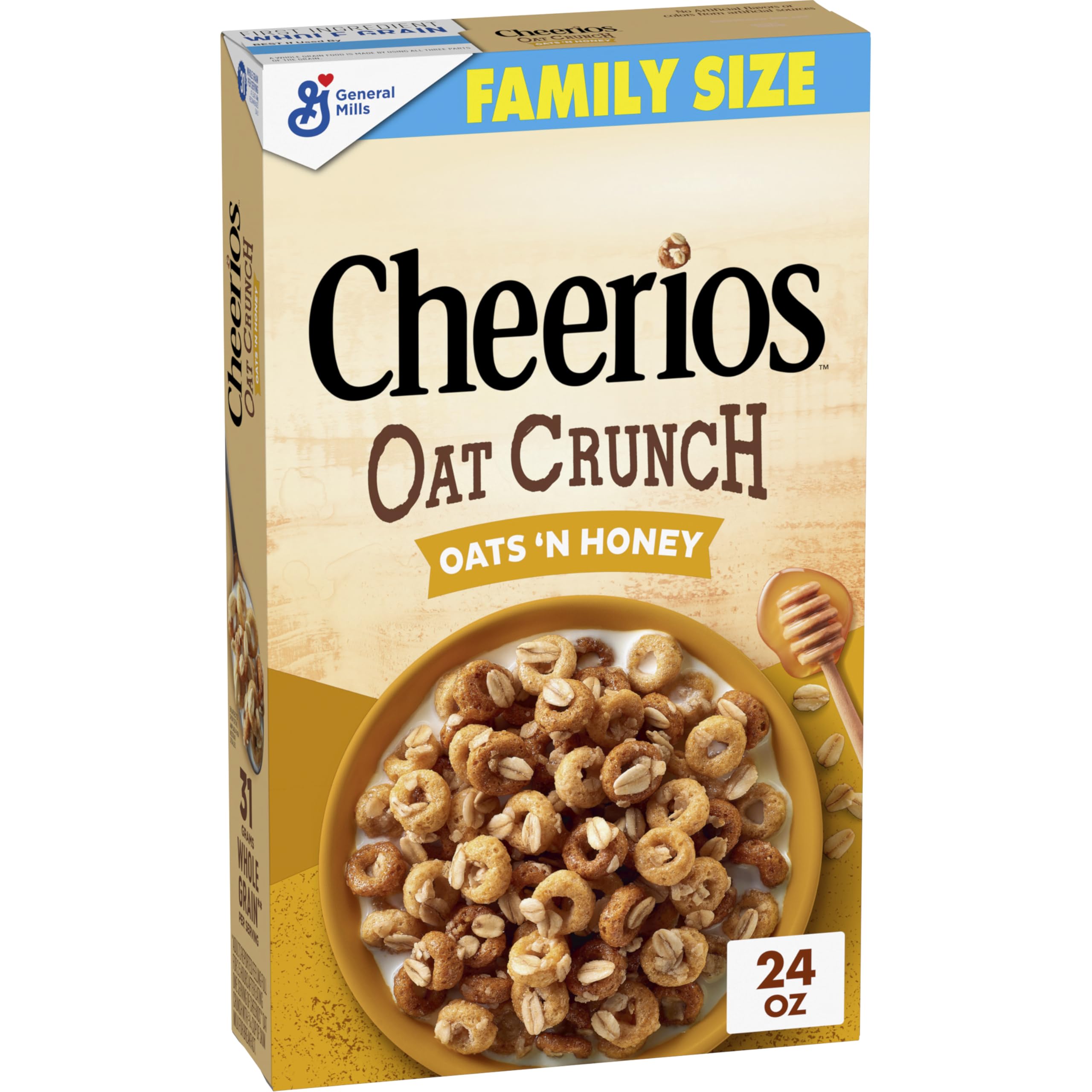 CheeriosOat Crunch Oats 'N Honey Breakfast Cereal, Made with Whole Grain, Family Size, 24 oz