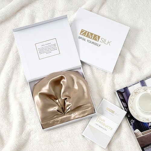 Miniatura 5 de ZIMASILK Gorro 100% de seda de morera 22Momme para dormir, envoltura de seda de doble capa para el cabello con banda elástica y lazo que se mantiene
