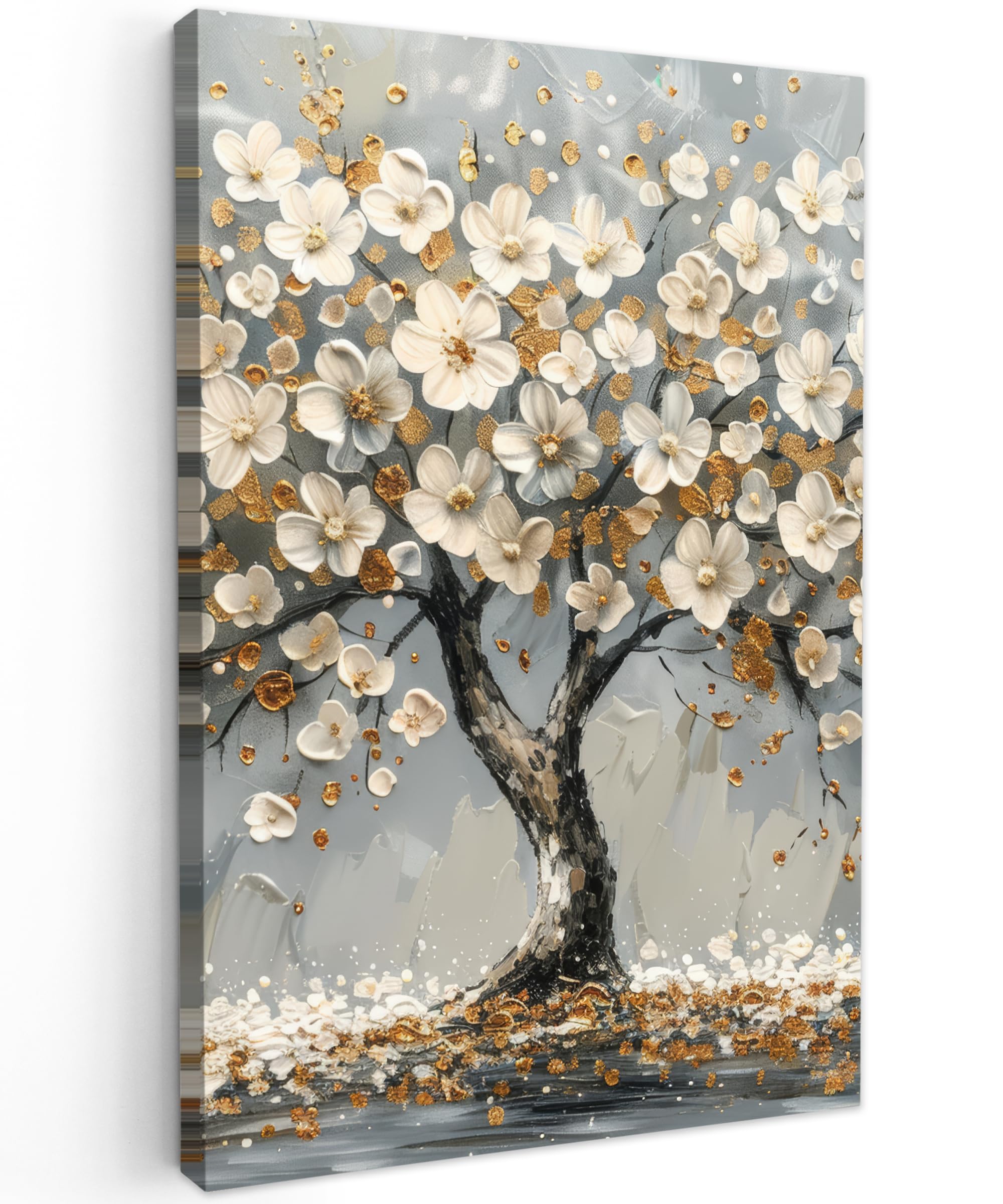 MuchoWow© Canvas Wall Art Work 8"x12" / 20x30 cm Room Decor Painting Wallfillers Picture Decoration Prints Tree - Flowers - White - Nature - Art