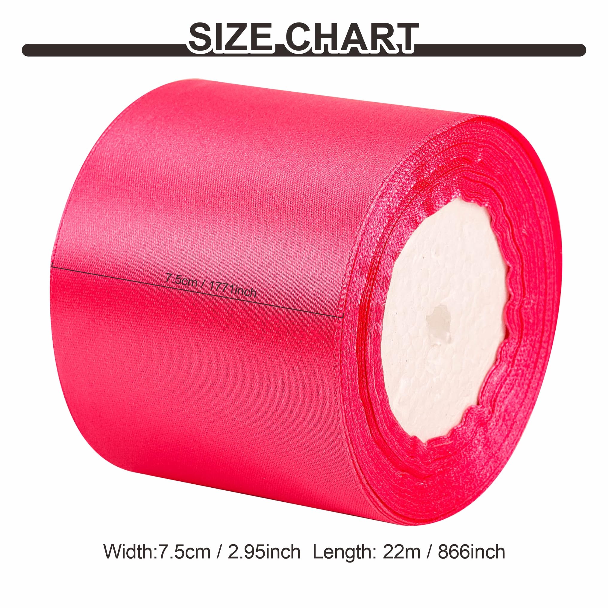 75mm Wide Rose Solid Satin Ribbon for Gift Wrapping 22M,Silk Thick Ribbon Polyester Ribbons 75mm for Crafting Christmas,Hair Bows - Image 3