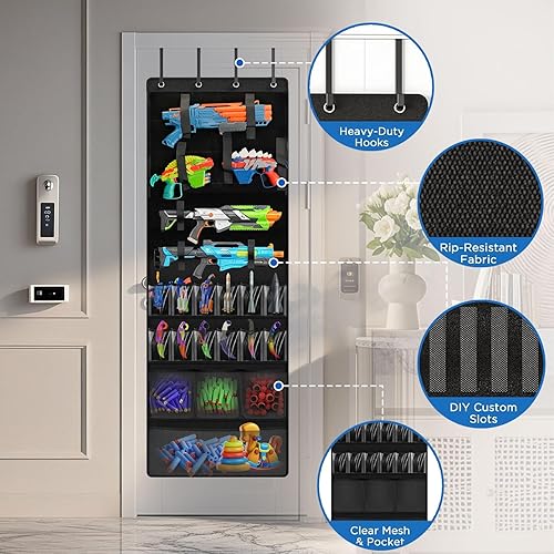 Miniatura 6 de Organizador de puerta colgante con bolsillos transparentes, múltiples compartimentos para juguetes, animales de peluche y Lego para niños,