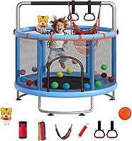 Telawah 55" Kids Trampoline with Enclosure Net & Basketball Hoop - Safe Indoor Outdoor Mini Trampoline for Toddlers, 450 lbs Capacity